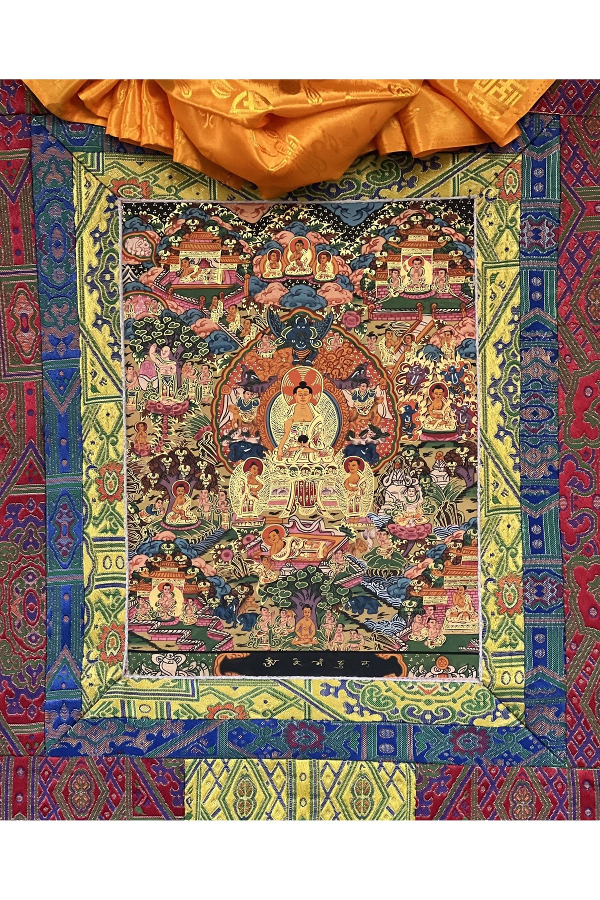 Hand Painted Wheel of Life Thangka Painting with Silk Border