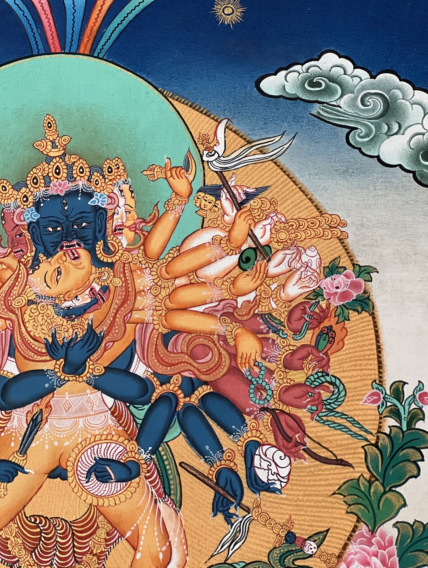 Buddha Kalachakra Tibetan Thangka Painting with Silk Brocade
