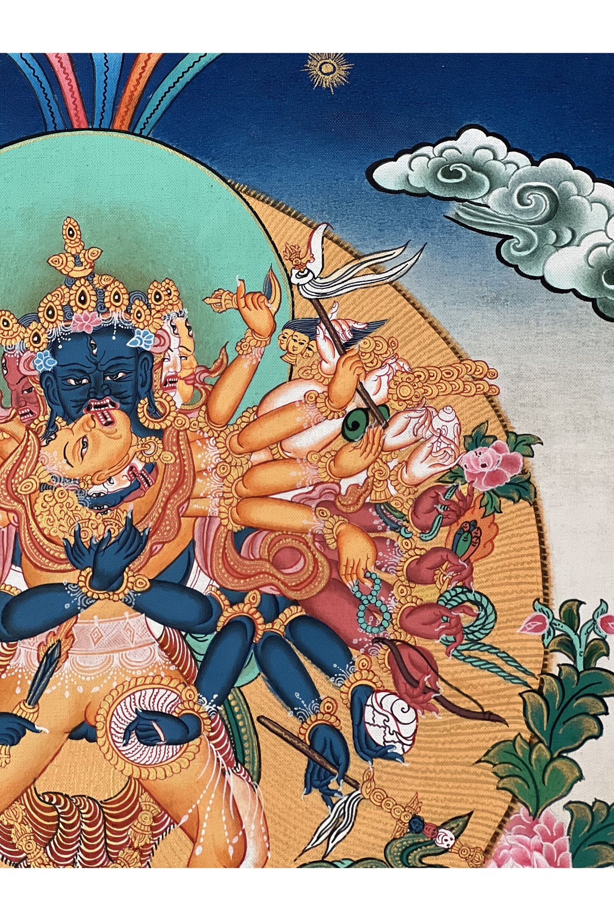 Buddha Kalachakra Tibetan Thangka Painting with Silk Brocade