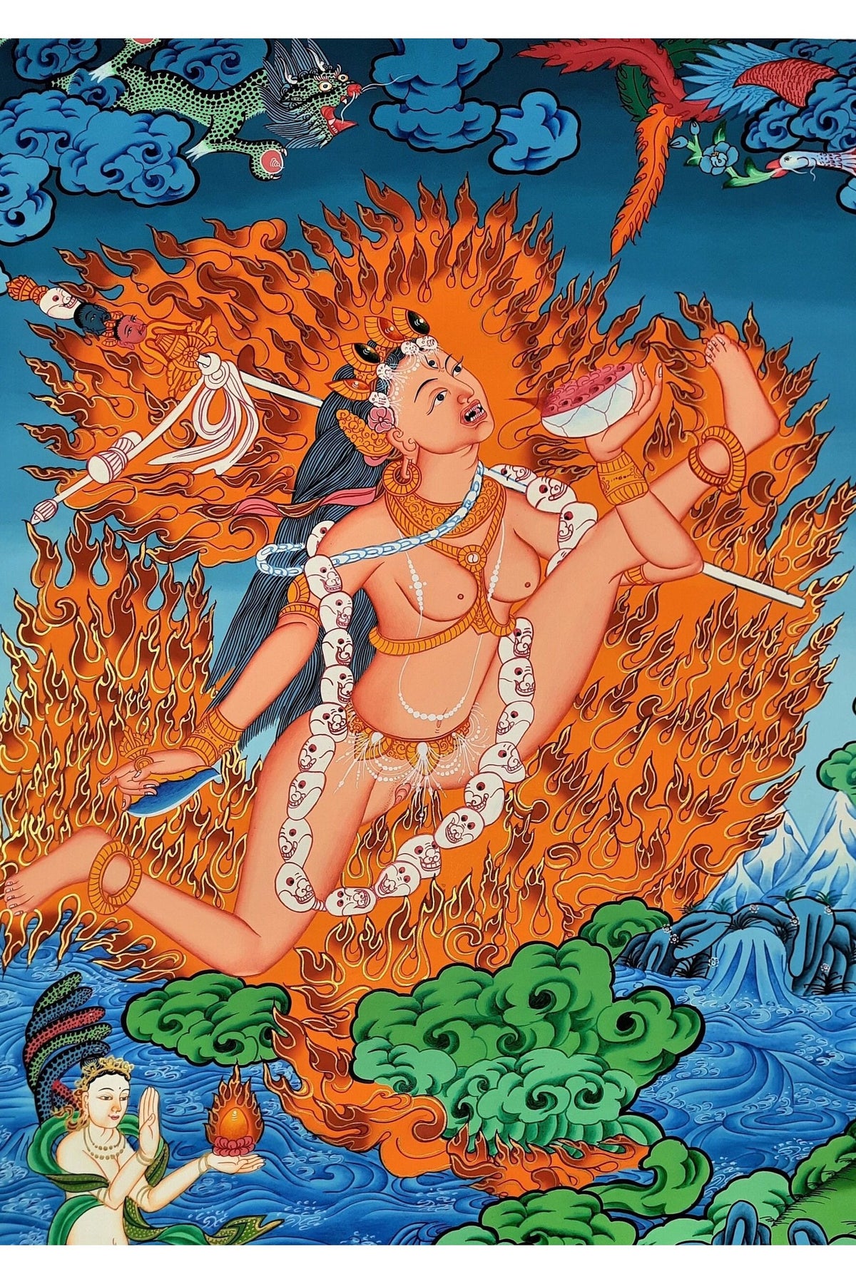 Akash Yogini Thangka Painting, Hand-Painted Tibetan Tantra Art