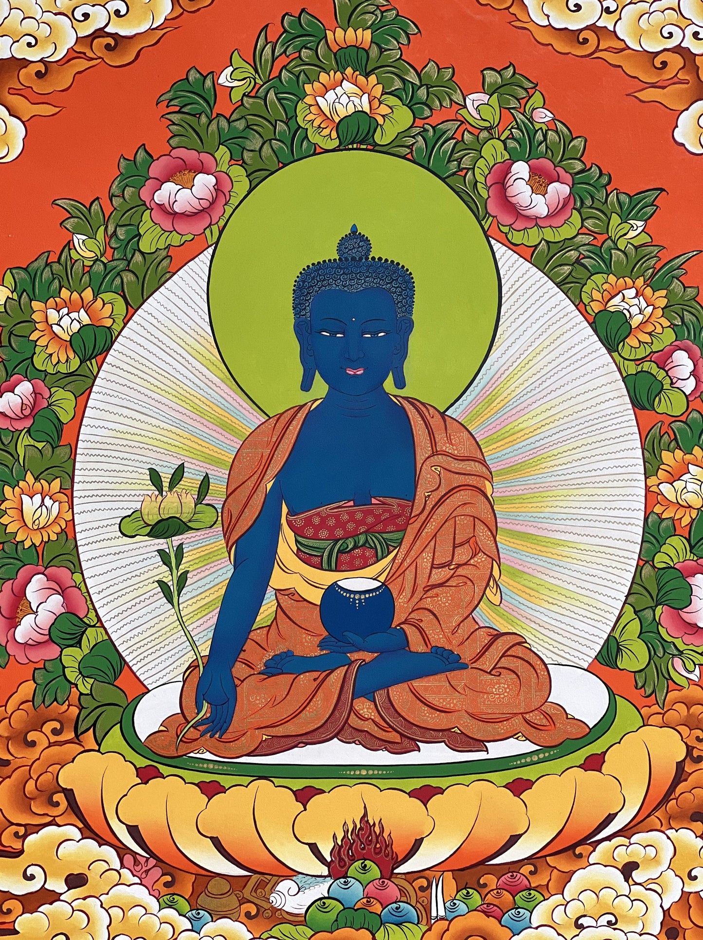 Hand-Painted Medicine Buddha Thangka Painting: Healing Art from Nepal