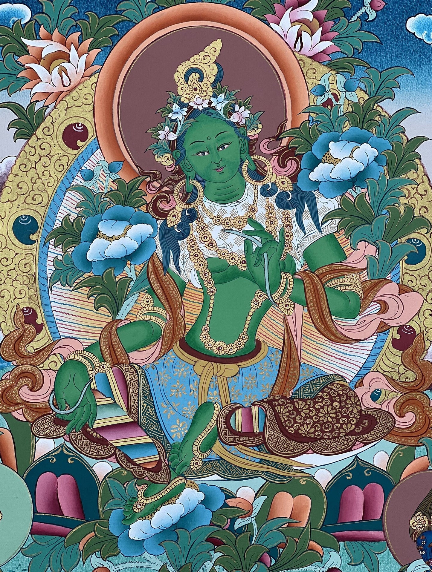 Green Tara Thangka Painting: Original Hand-Painted Tibetan Art