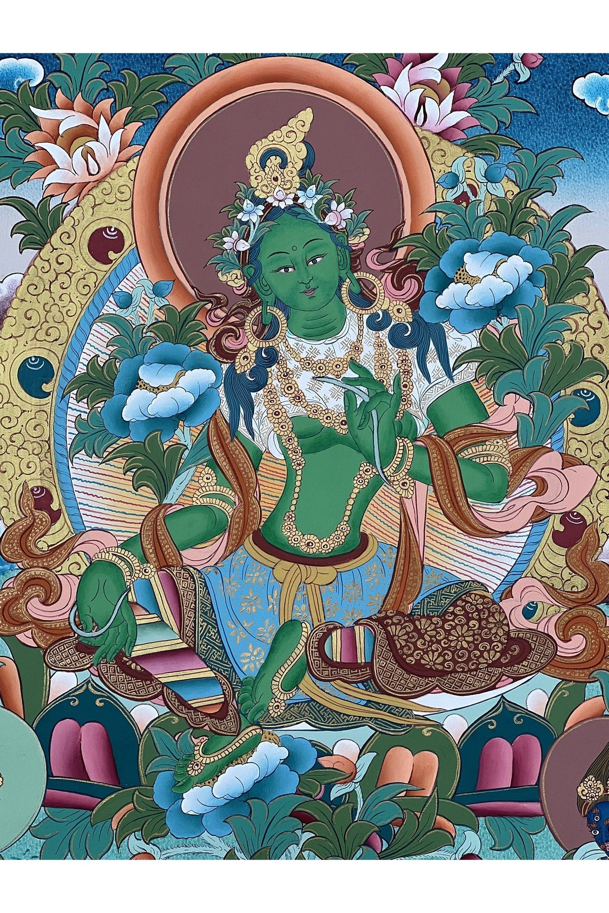 Green Tara Thangka Painting: Original Hand-Painted Tibetan Art