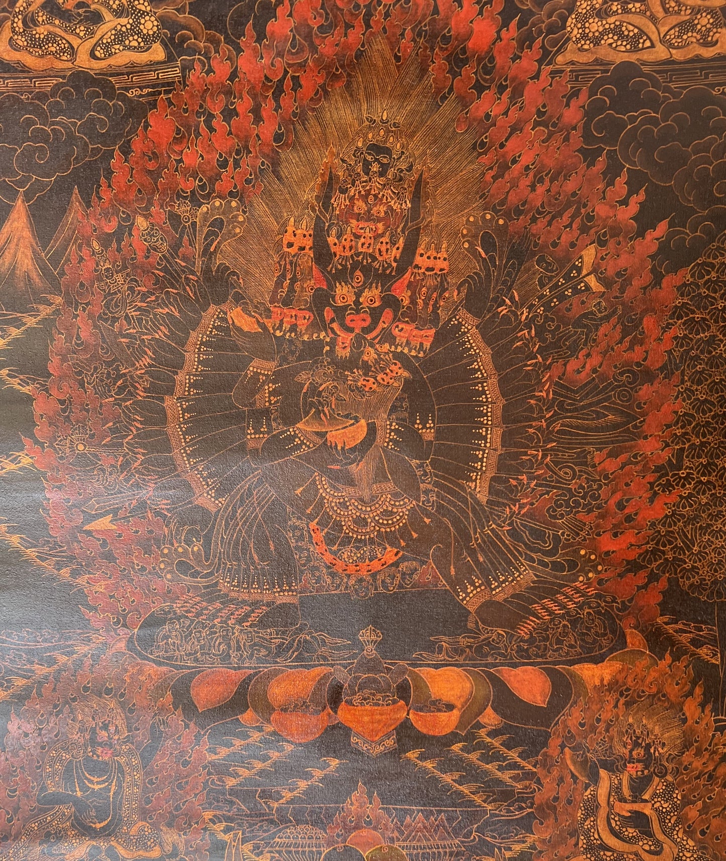 Yamantaka Thangka Painting – Vintage Tibetan Silk Brocade Wall Art