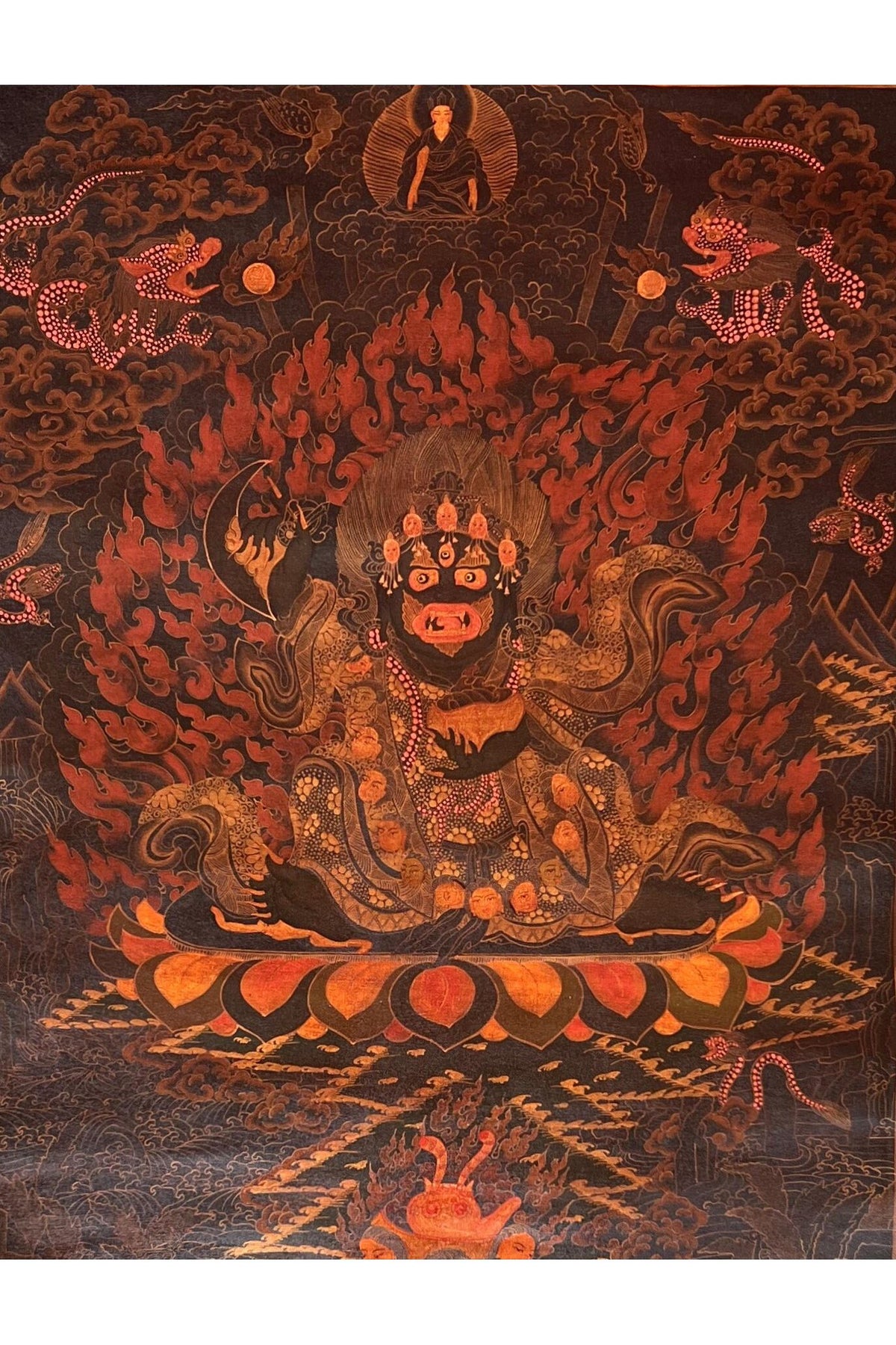 Hand-Painted Black Mahakala Thangka, Tibetan Meditation Art
