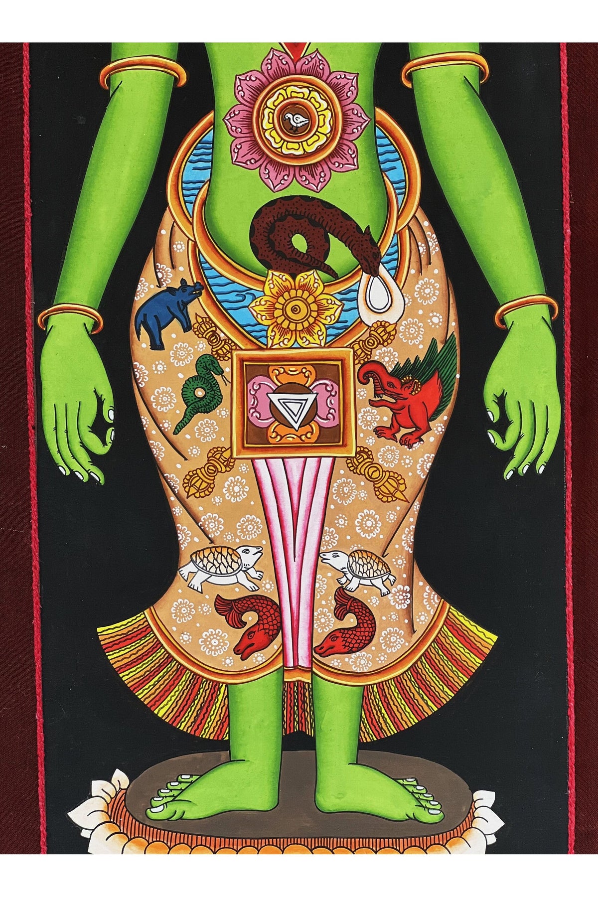 7 Chakra Kundalini Thangka | Hand-Painted Tibetan Life Energy Art with Cotton Brocade
