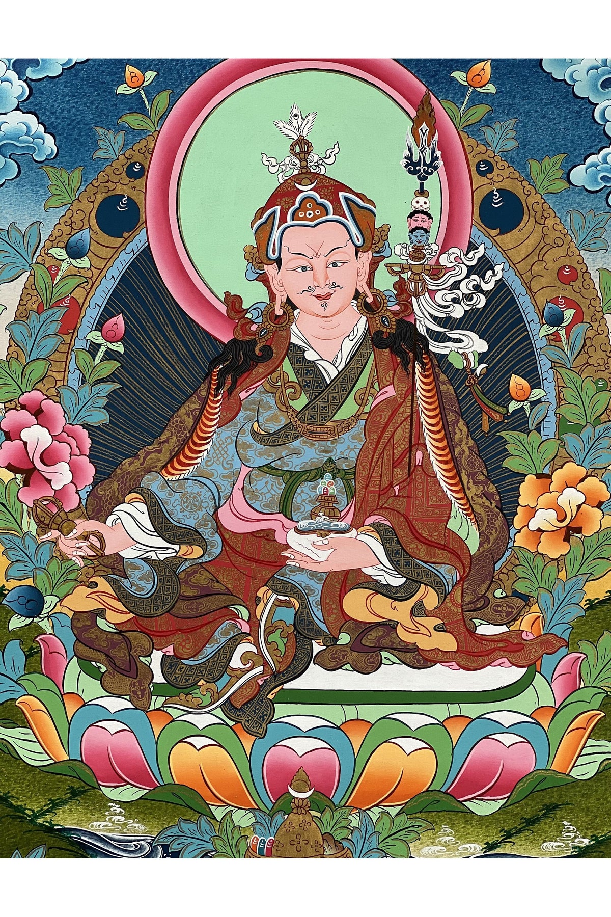Guru Rinpoche Padmasambhava Thangka Painting, Hand-Painted Tibetan Meditation Art