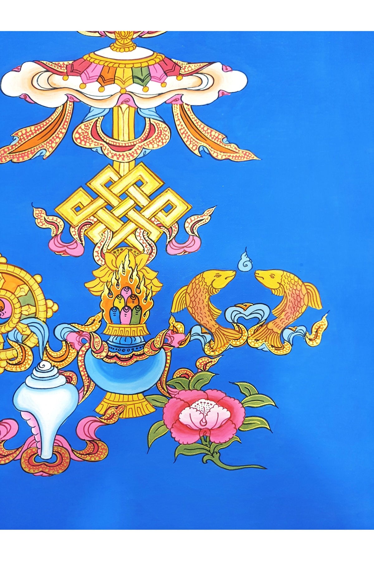 Hand-Painted Ashtamangala Thangka, Eight Auspicious Symbols Painting (15x20)