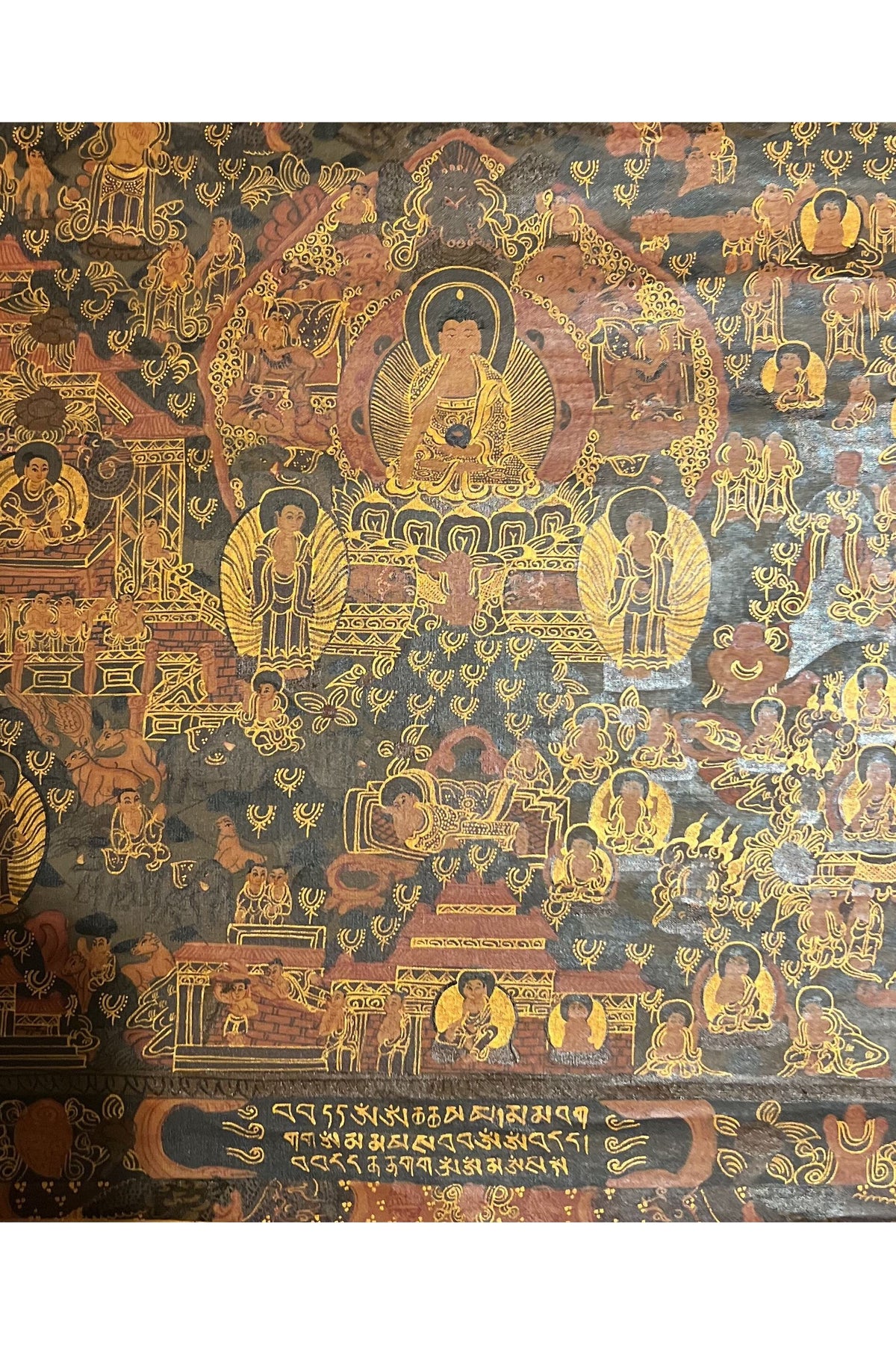 Hand-Painted Buddha Life Mandala Thangka, Oil Varnished on Canvas