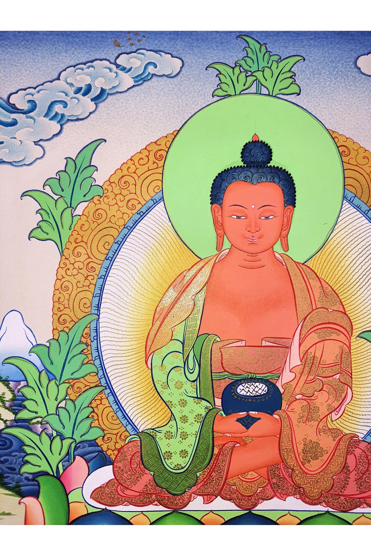 24k Gold Amitabha Buddha Thangka Painting, Tibetan Wall Hanging