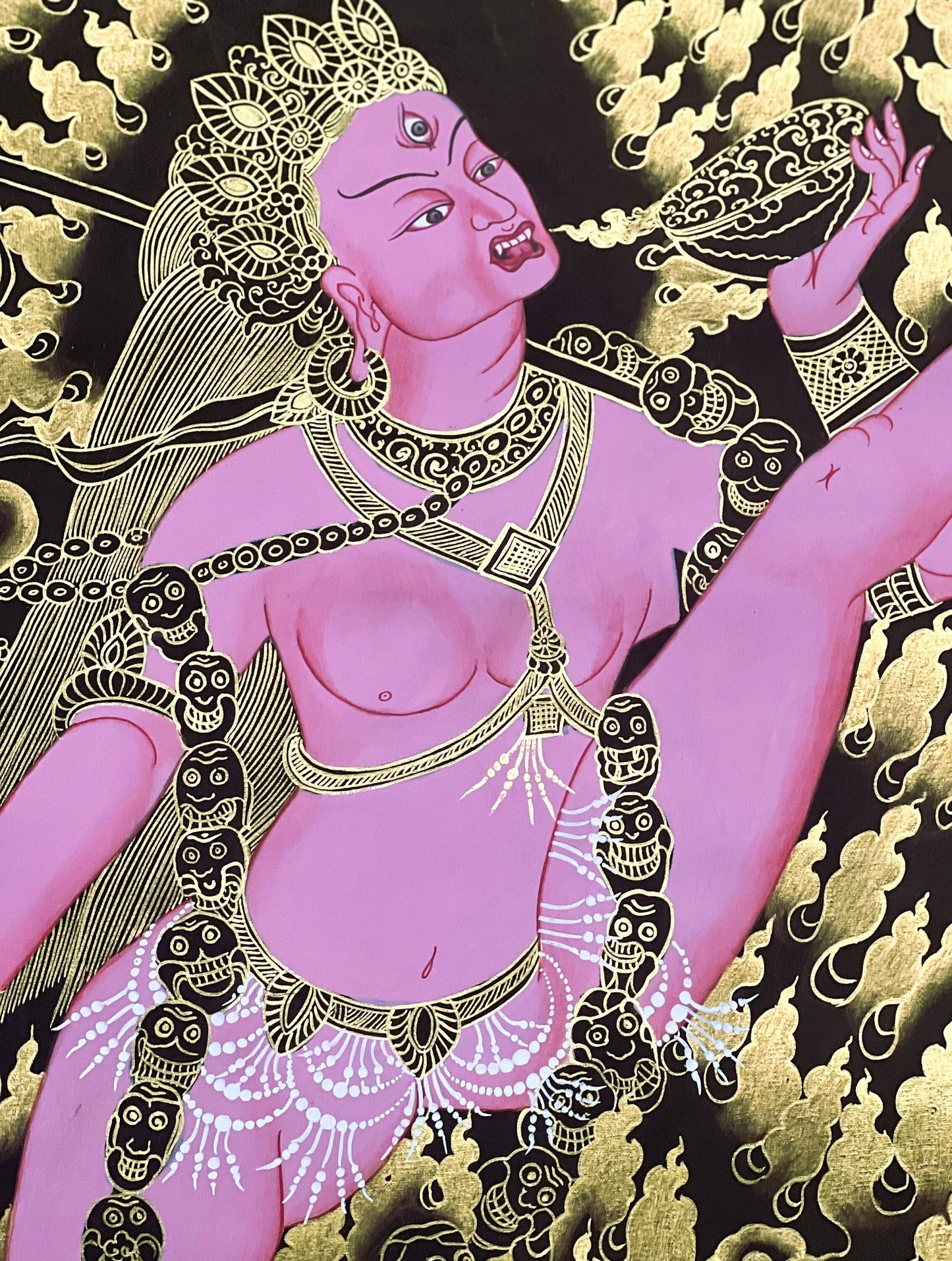 Hand-Painted Akash Yogini Thangka: Bijeswori Devi Tantra Art