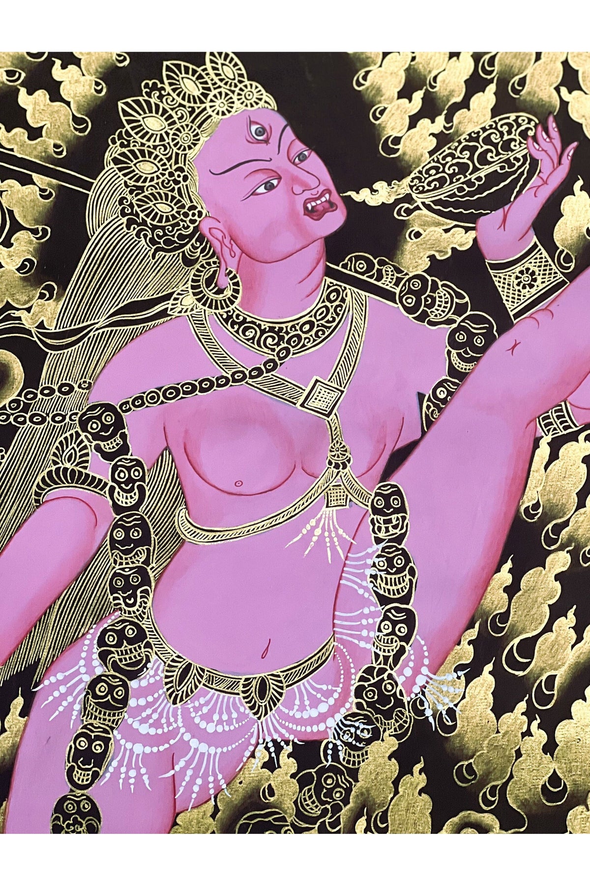 Hand-Painted Akash Yogini Thangka: Bijeswori Devi Tantra Art