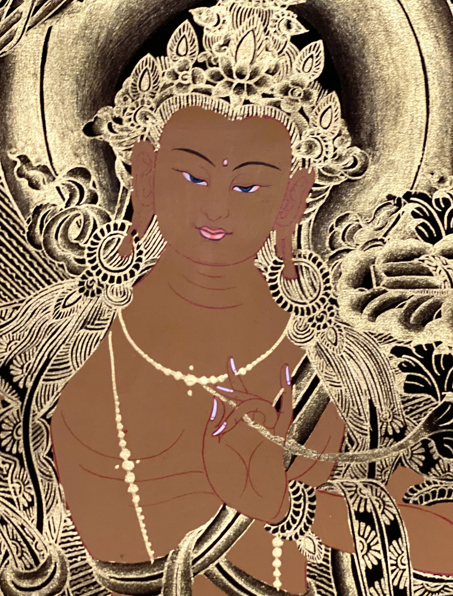Hand-Painted Manjushri Thanka: Gold Tibetan Wisdom Art