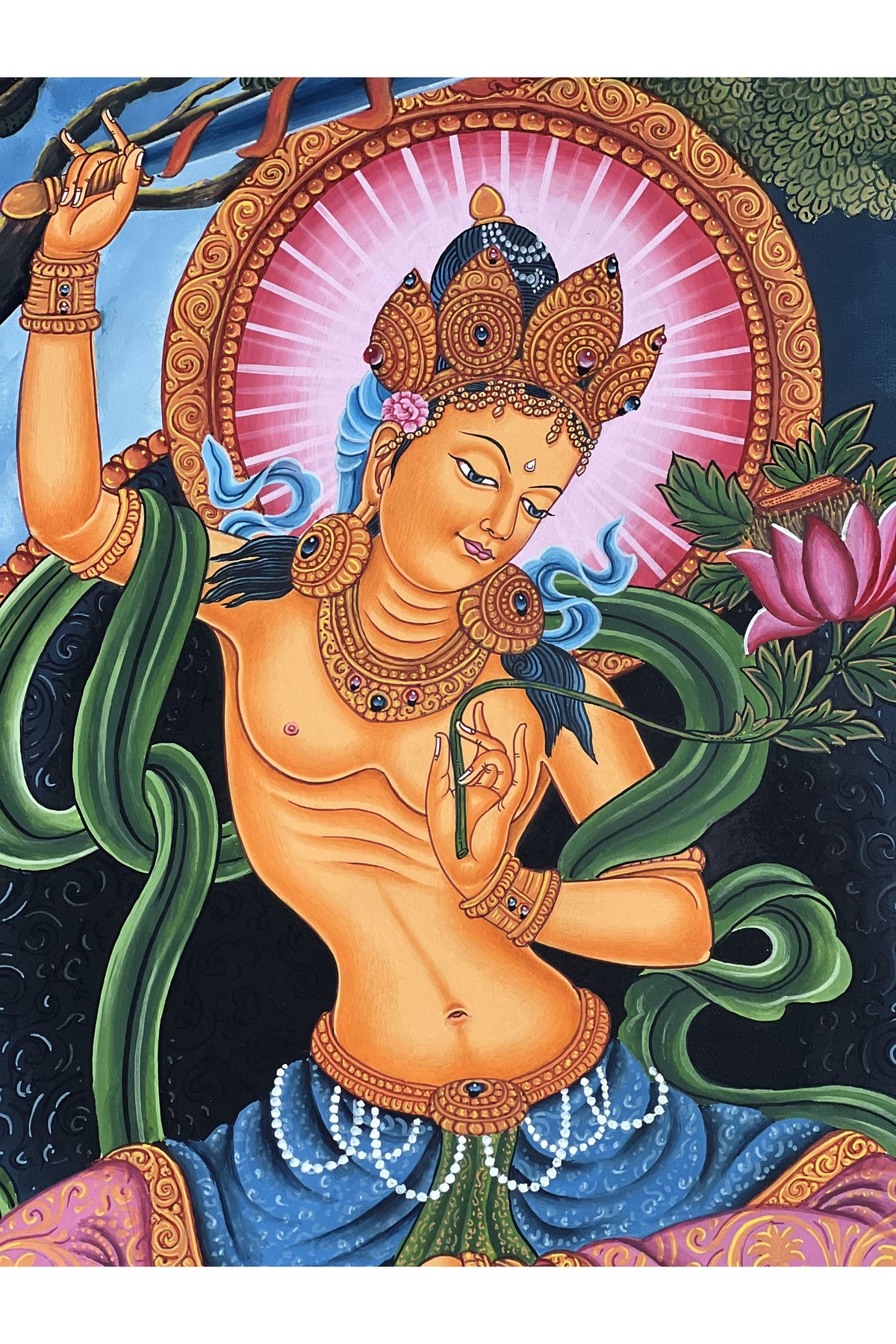 Manjushri Newari Paubha Thangka Painting – Hand-Painted Bodhisattva of Wisdom Art