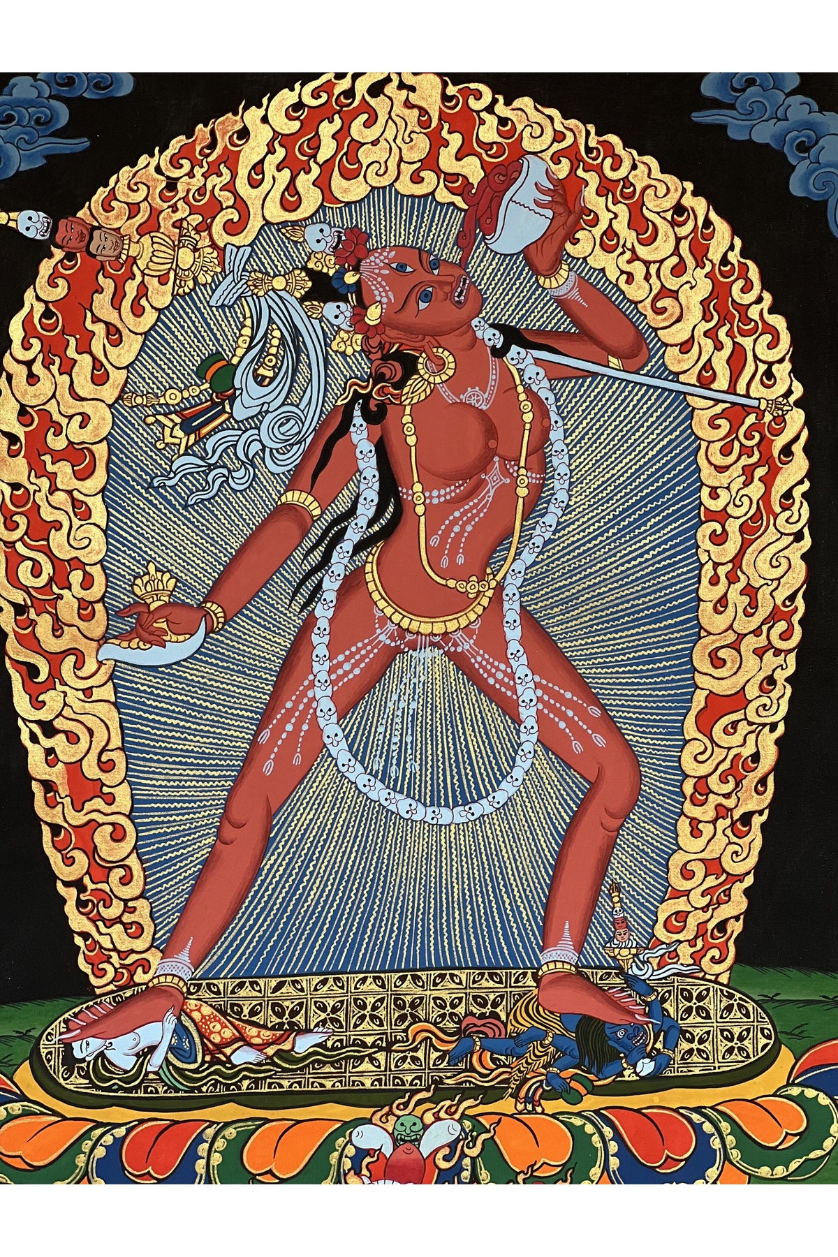 Hand-Painted Vajrayogini Thangka – Tibetan Art with Silk Brocade