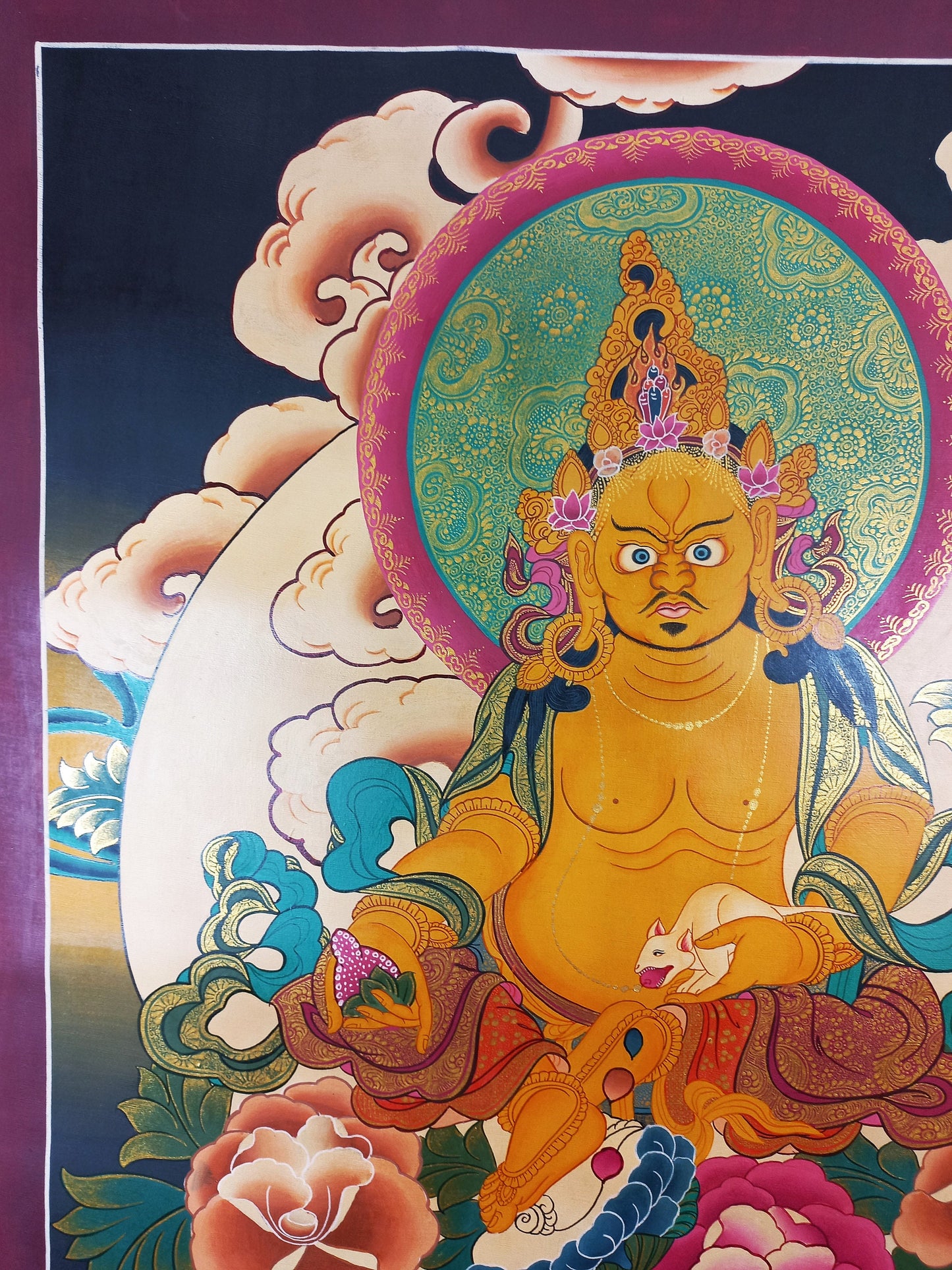 Hand-Painted Jambhala Thangka: God of Wealth Painting From Nepal