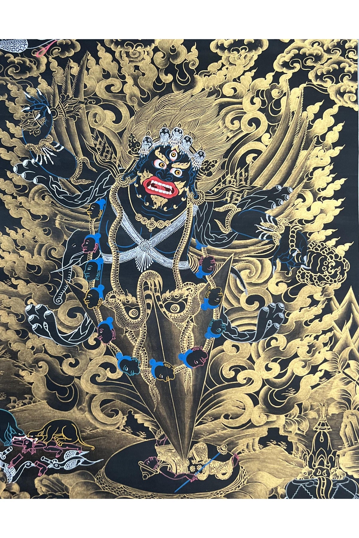 Guru Dragpo Thangka Painting, Black and Gold Vajra Armor Art