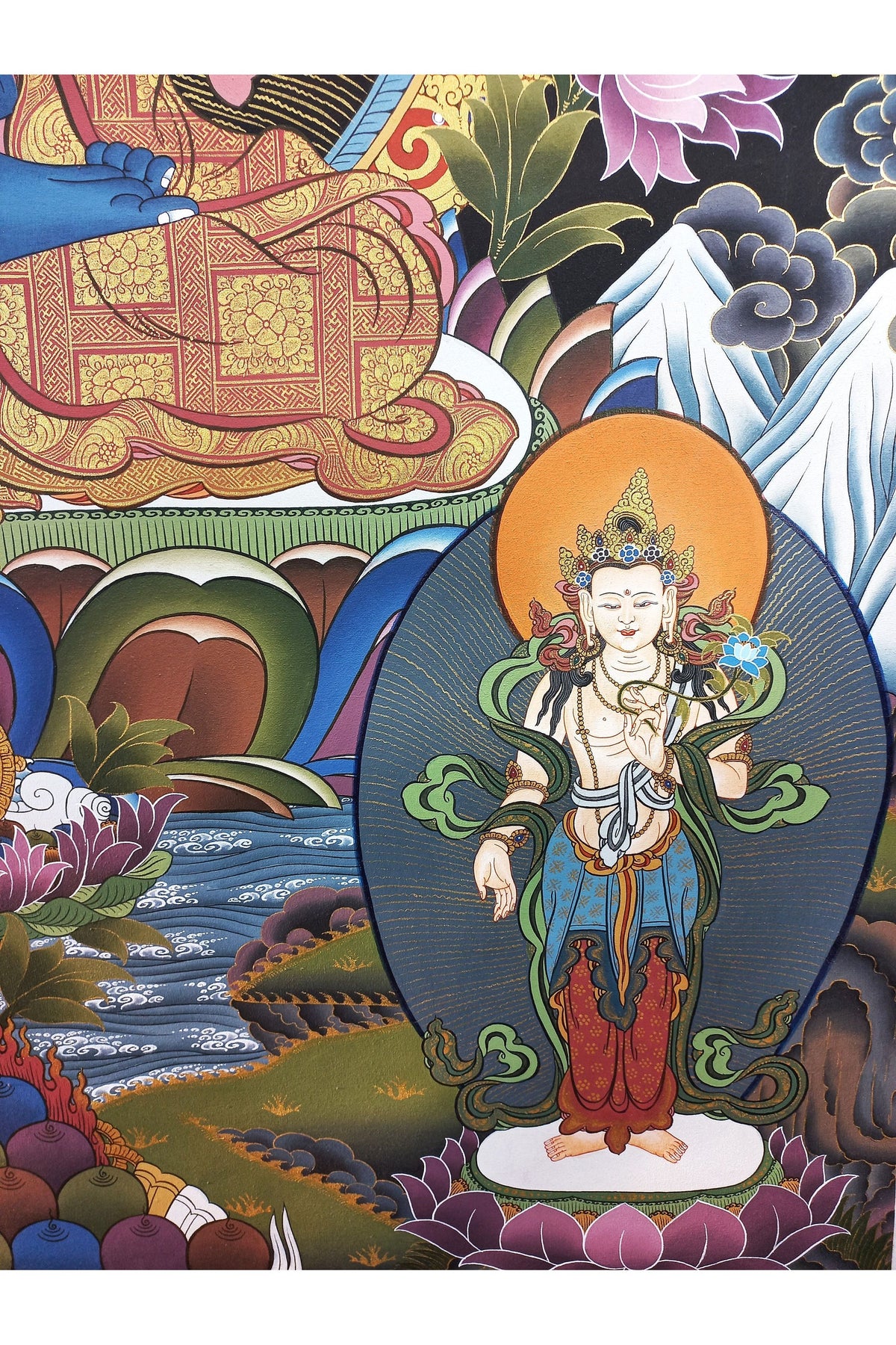 24K Gold Medicine Buddha Thangka Painting, Large Tibetan Art