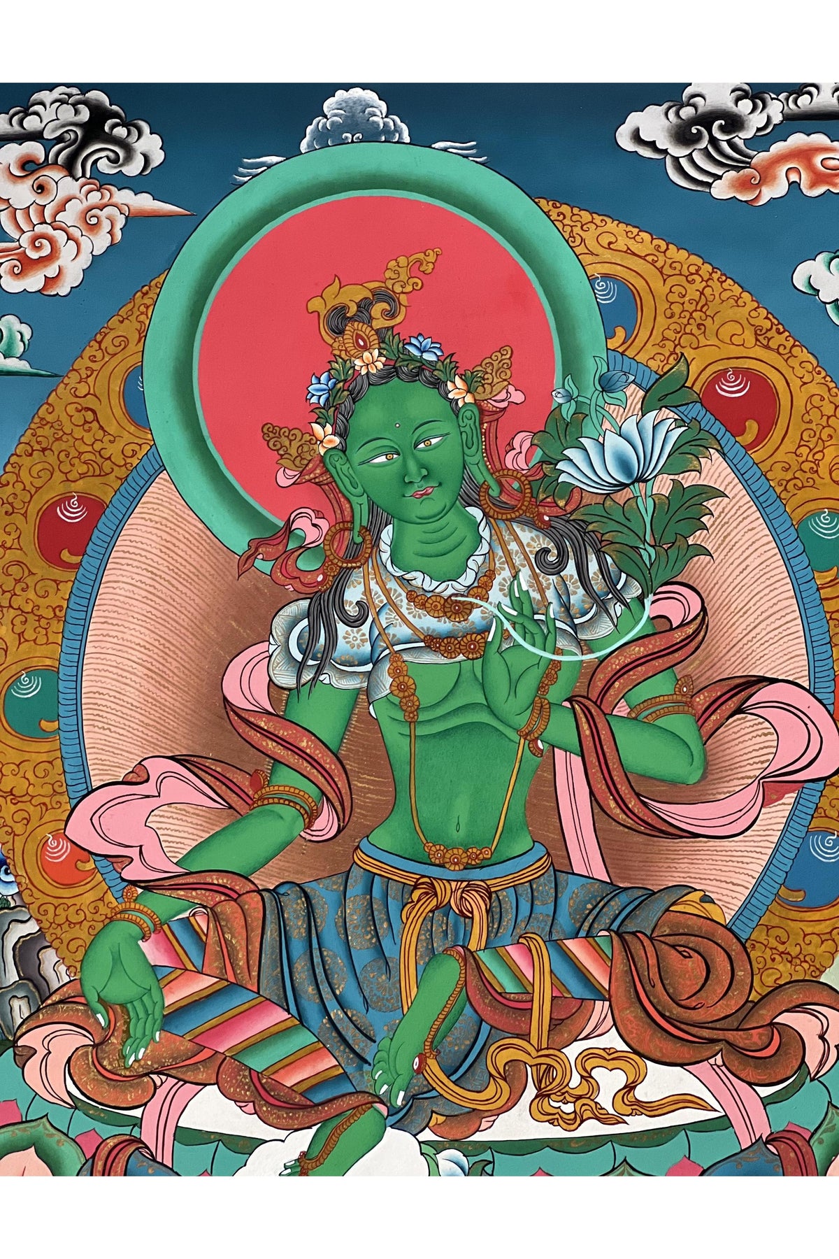 Green Tara Thangka Painting: Hand-Painted Tibetan Buddhist Art