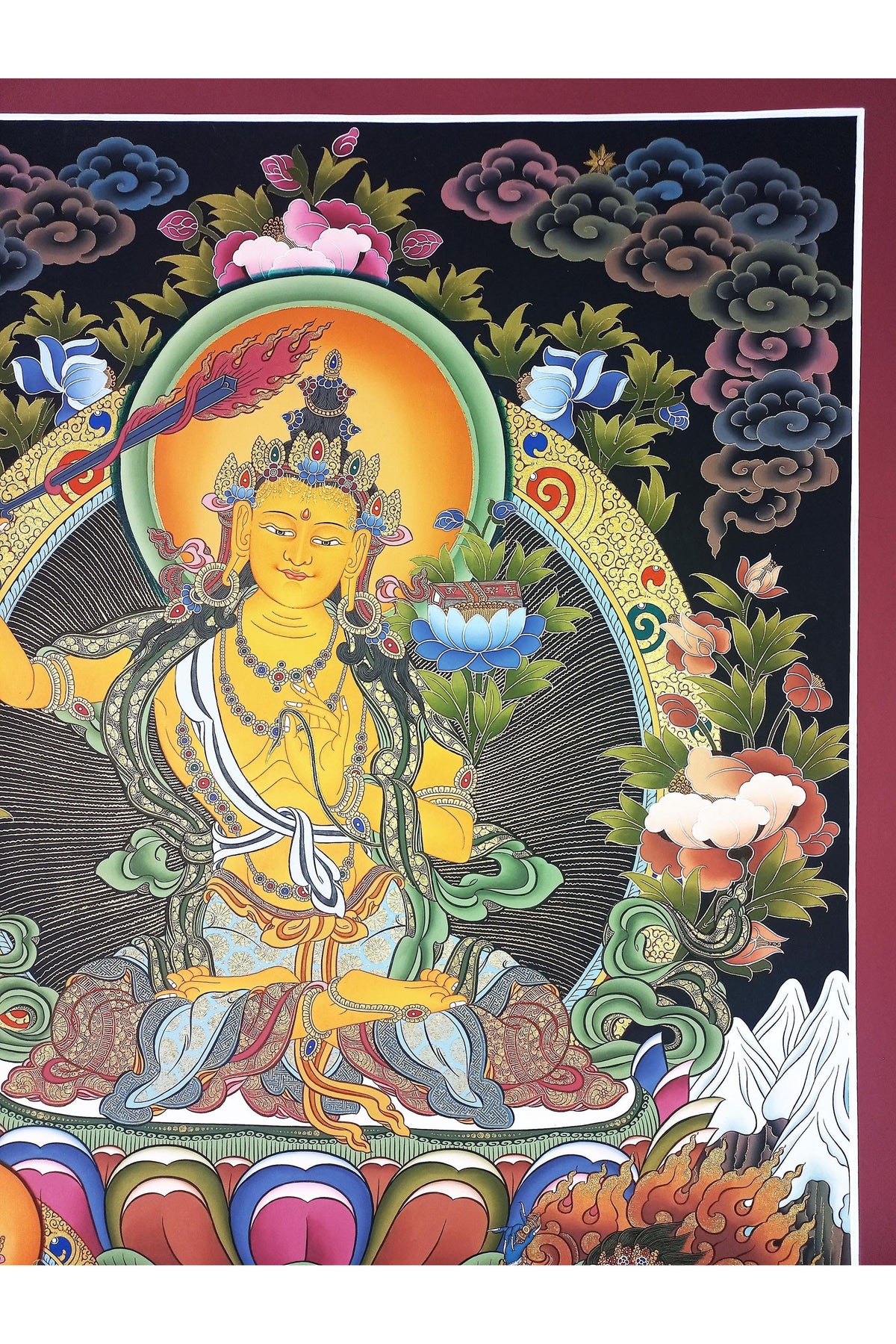 Manjushri (Jampelyang) LARGE Tibetan Thangka | Bodhisattva of Wisdom | Hand-Painted Masterpiece | Gold Painting | Enlightenment Art