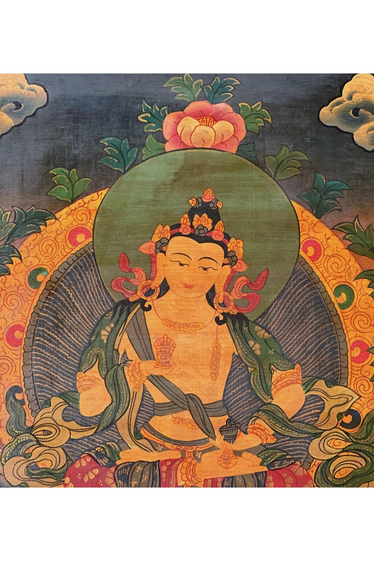 Hand-Painted Vajrasattva Thangka: Tibetan Meditation Art Oil Varnished with Silk Brocade