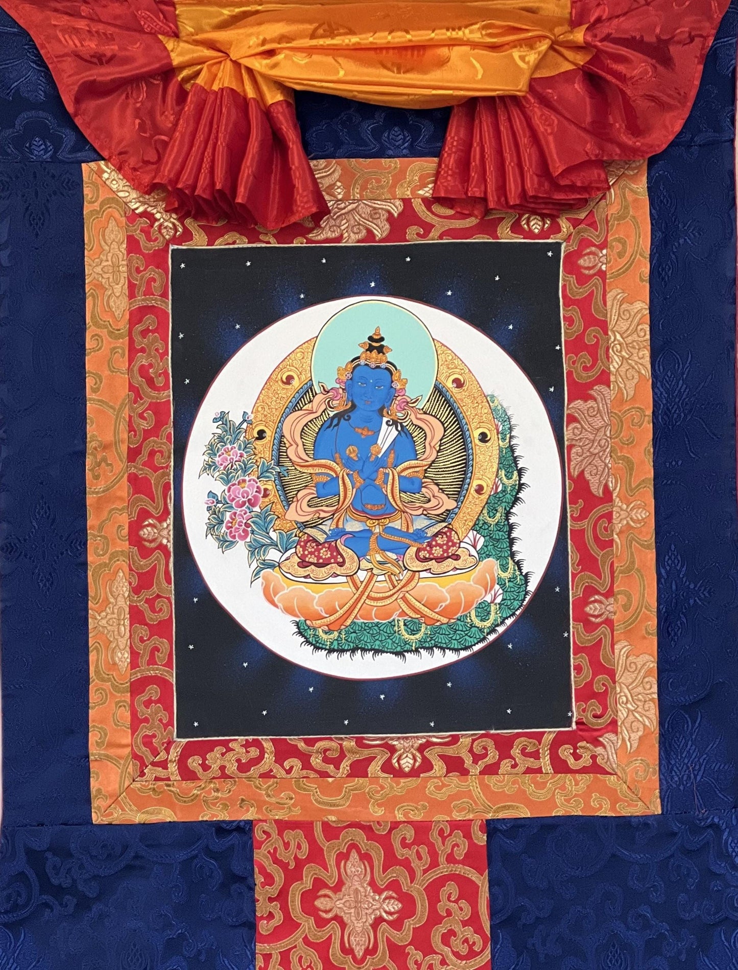 Hand-painted Buddha Vajradhara Tibetan Thangka Painting with Silk Brocade