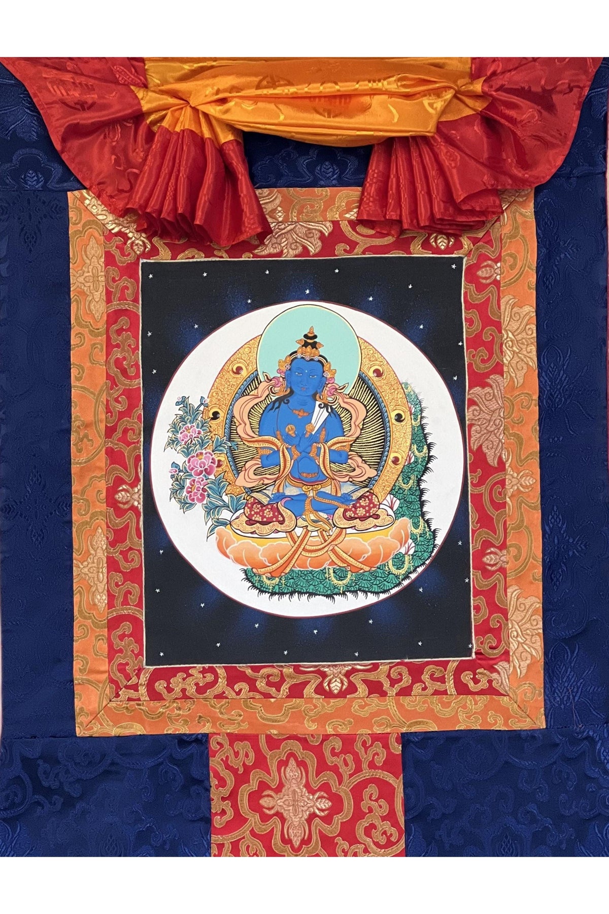 Hand-painted Buddha Vajradhara Tibetan Thangka Painting with Silk Brocade