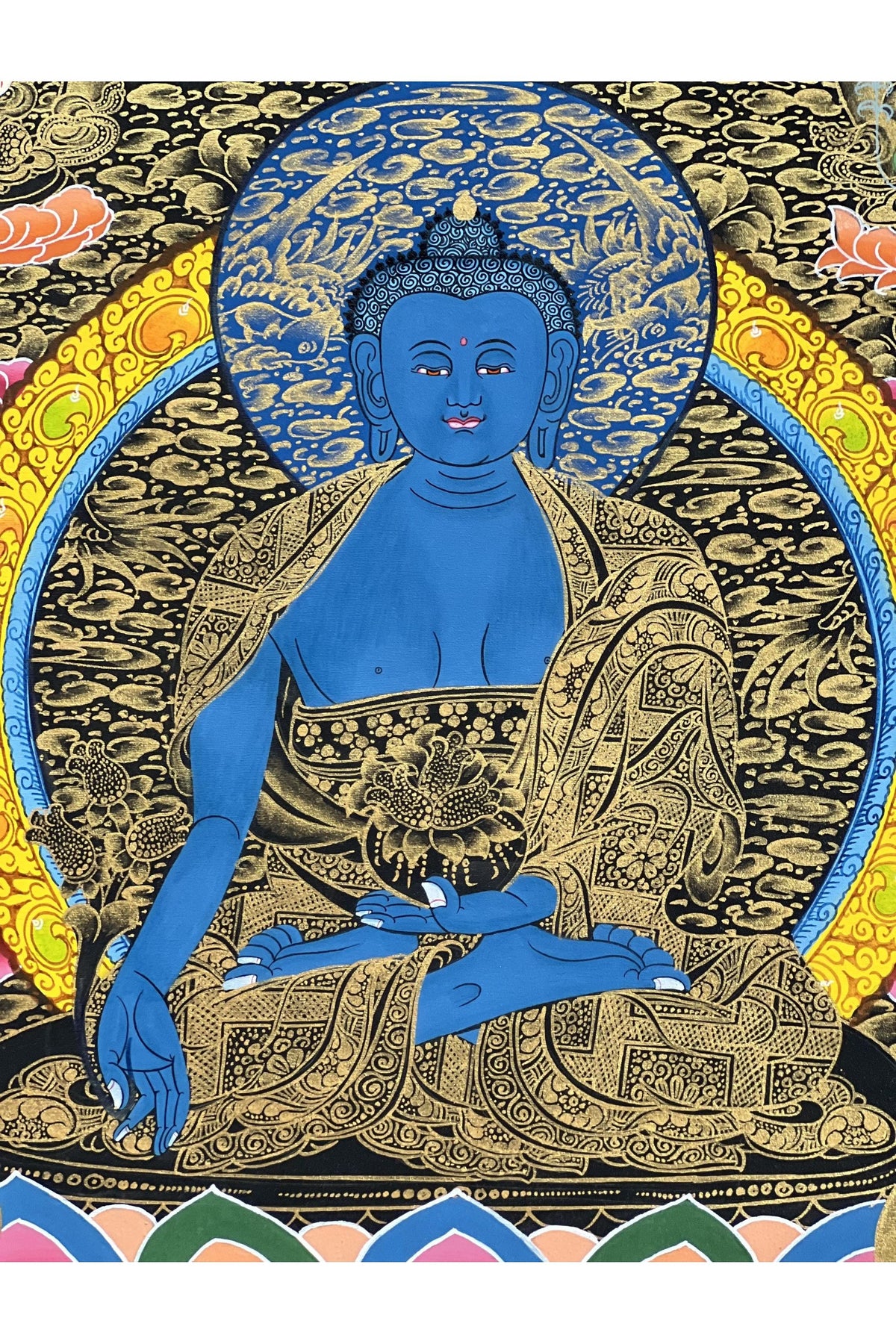 Medicine Buddha Tibetan Thangka Painting, Hand-painted Healing Art