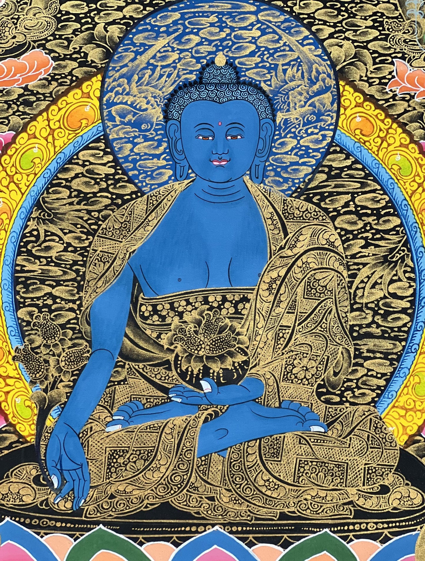 Medicine Buddha Tibetan Thangka Painting, Hand-painted Healing Art