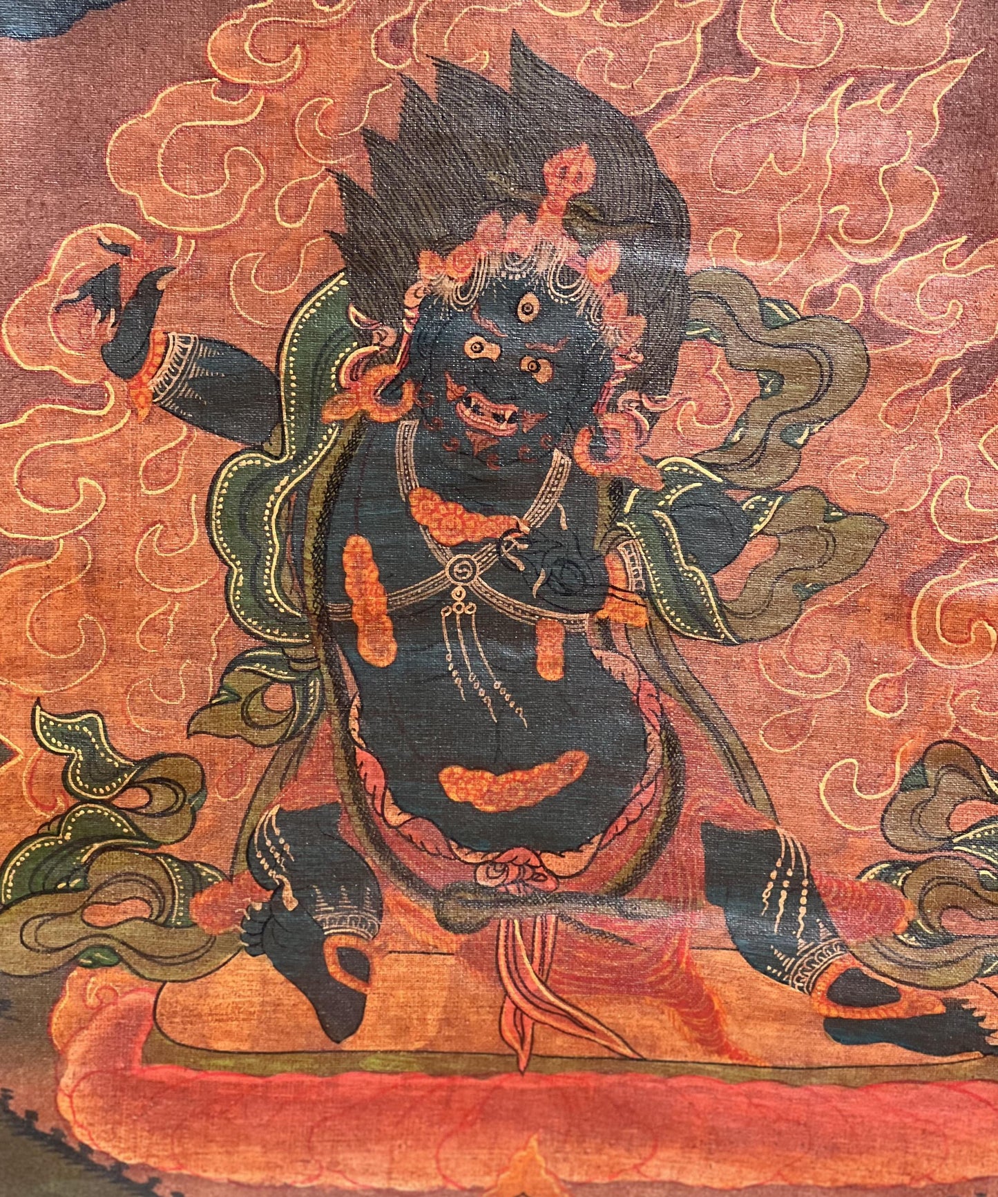 Hand-Painted Vajrapani Dharmapala Thangka, Tibetan Buddhist Art, Silk Framed