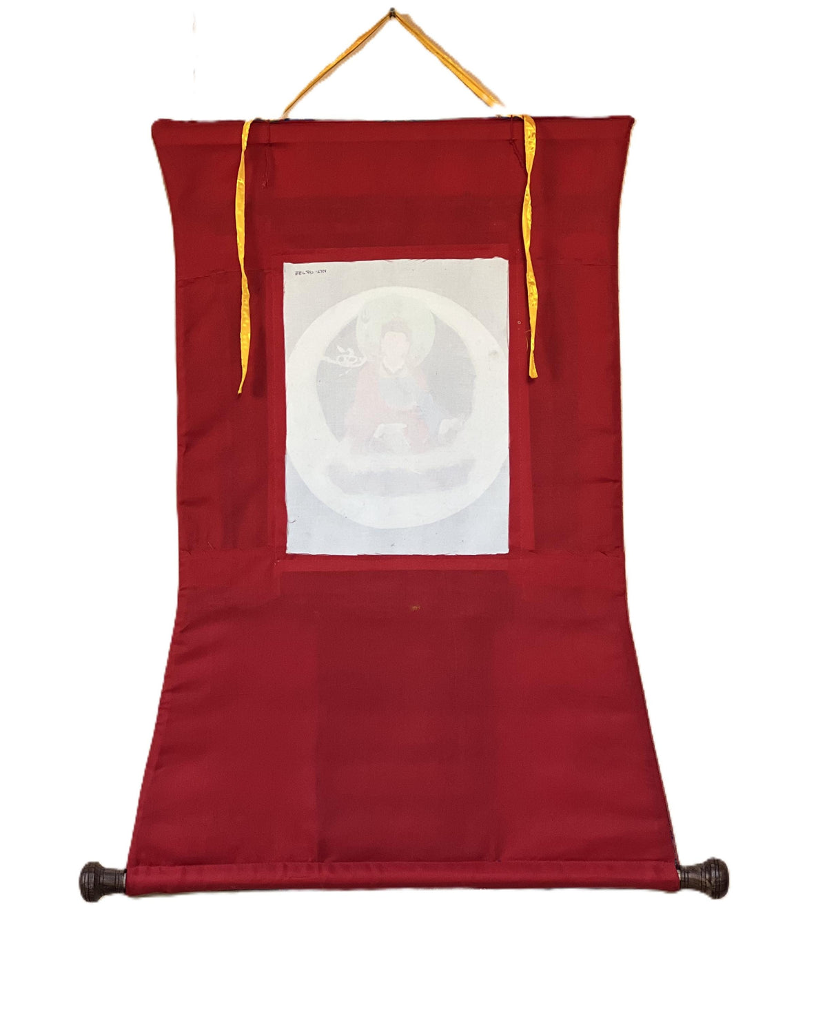 Hand-Painted Padmasambhava Thangka Painting with Silk Brocade