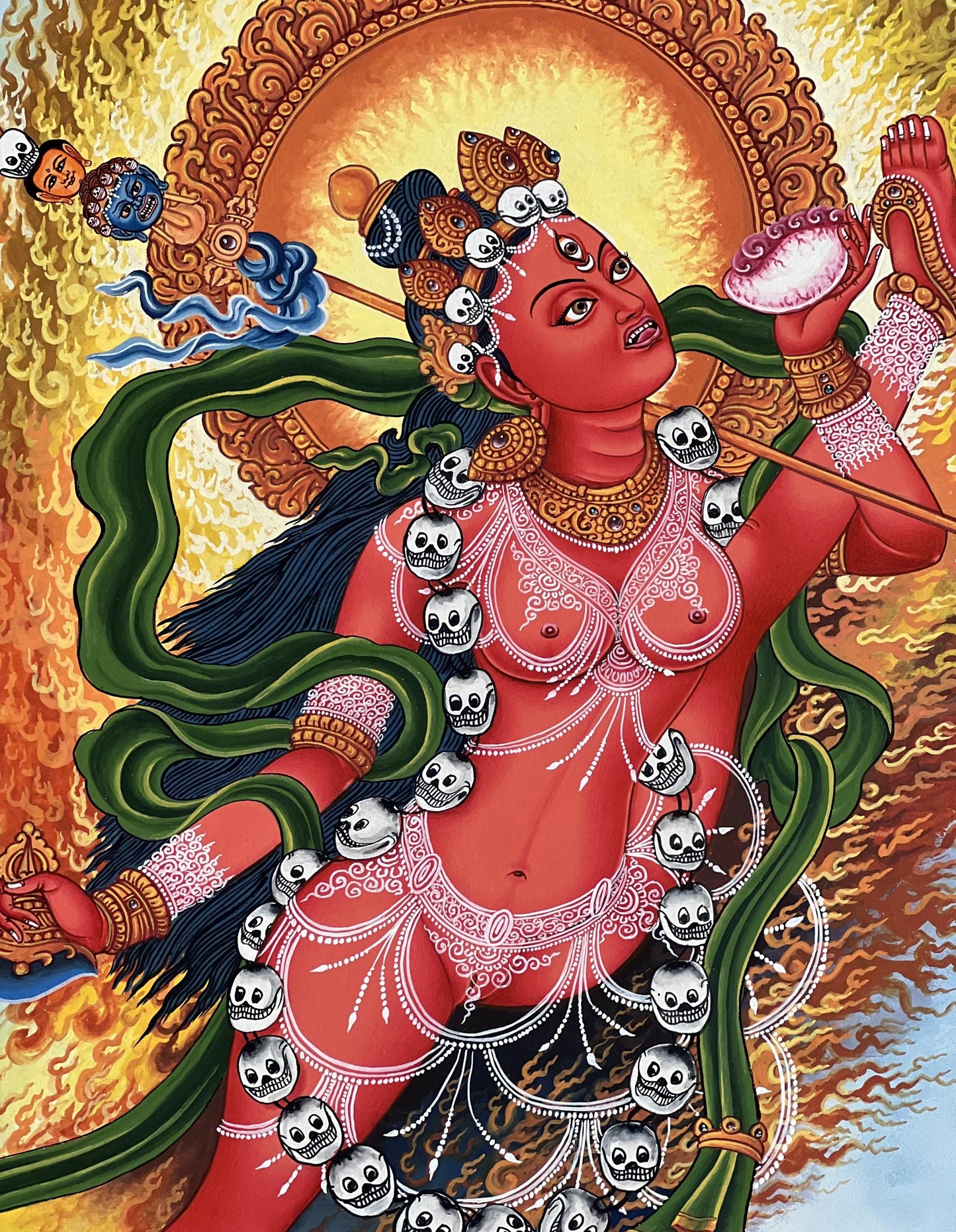Akash Yogini Newari Paubha Thangka | Vidyadhari – The Knowledge Holder | Hand-Painted Masterpiece from Nepal