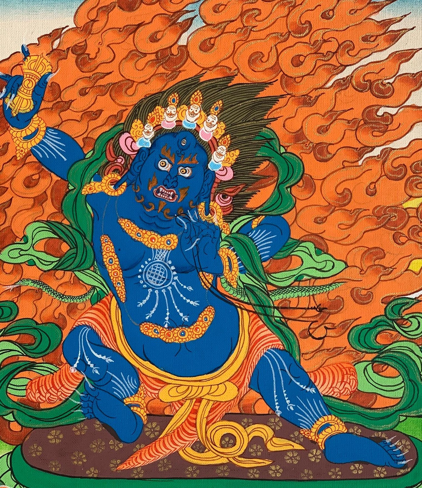 Hand-painted Vajrapani Thangka Painting with Silk Brocade
