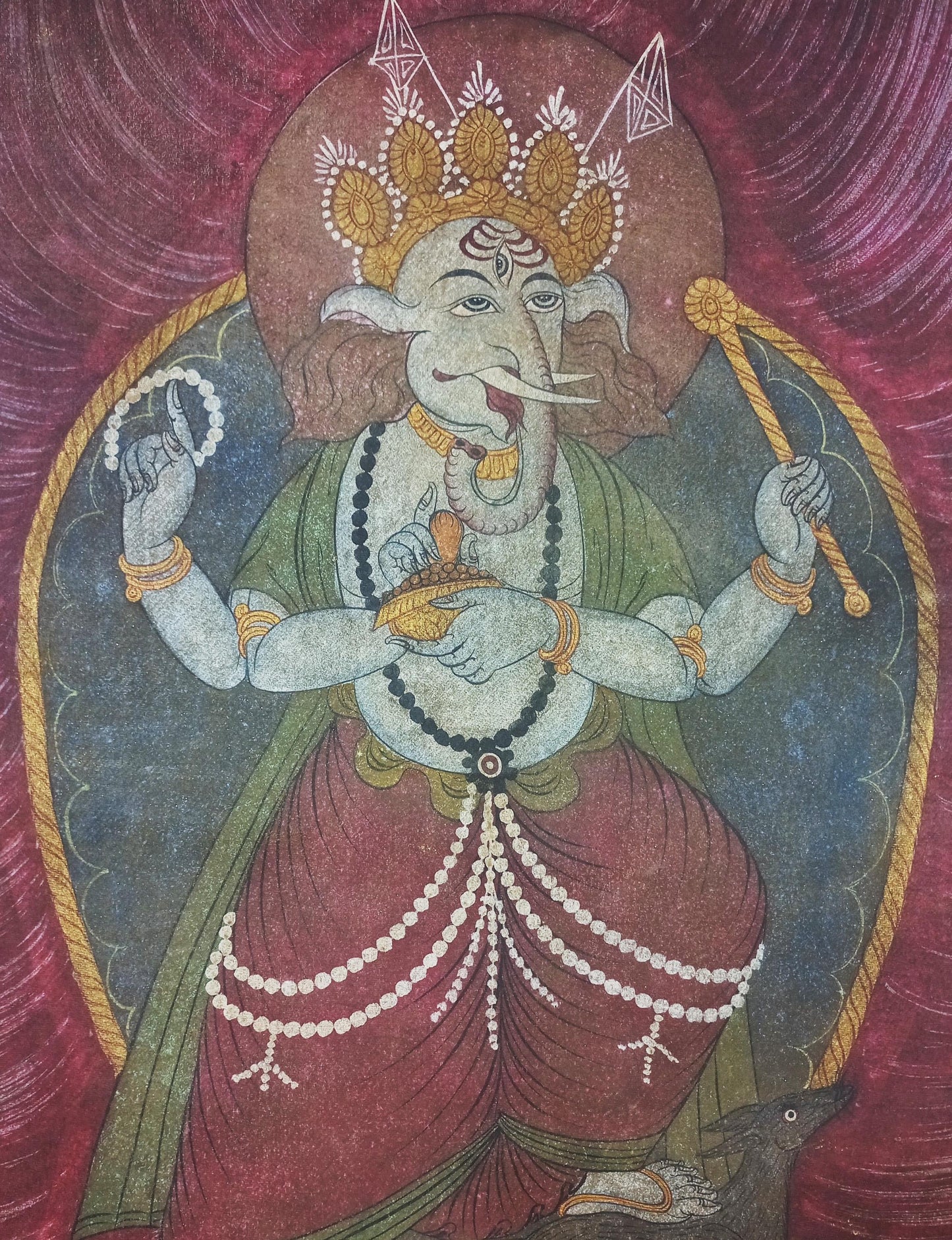 Vintage Standing Ganesha or Ganapati | Hand-Painted Hindu Art | Acrylic Painting on Canvas from Nepal