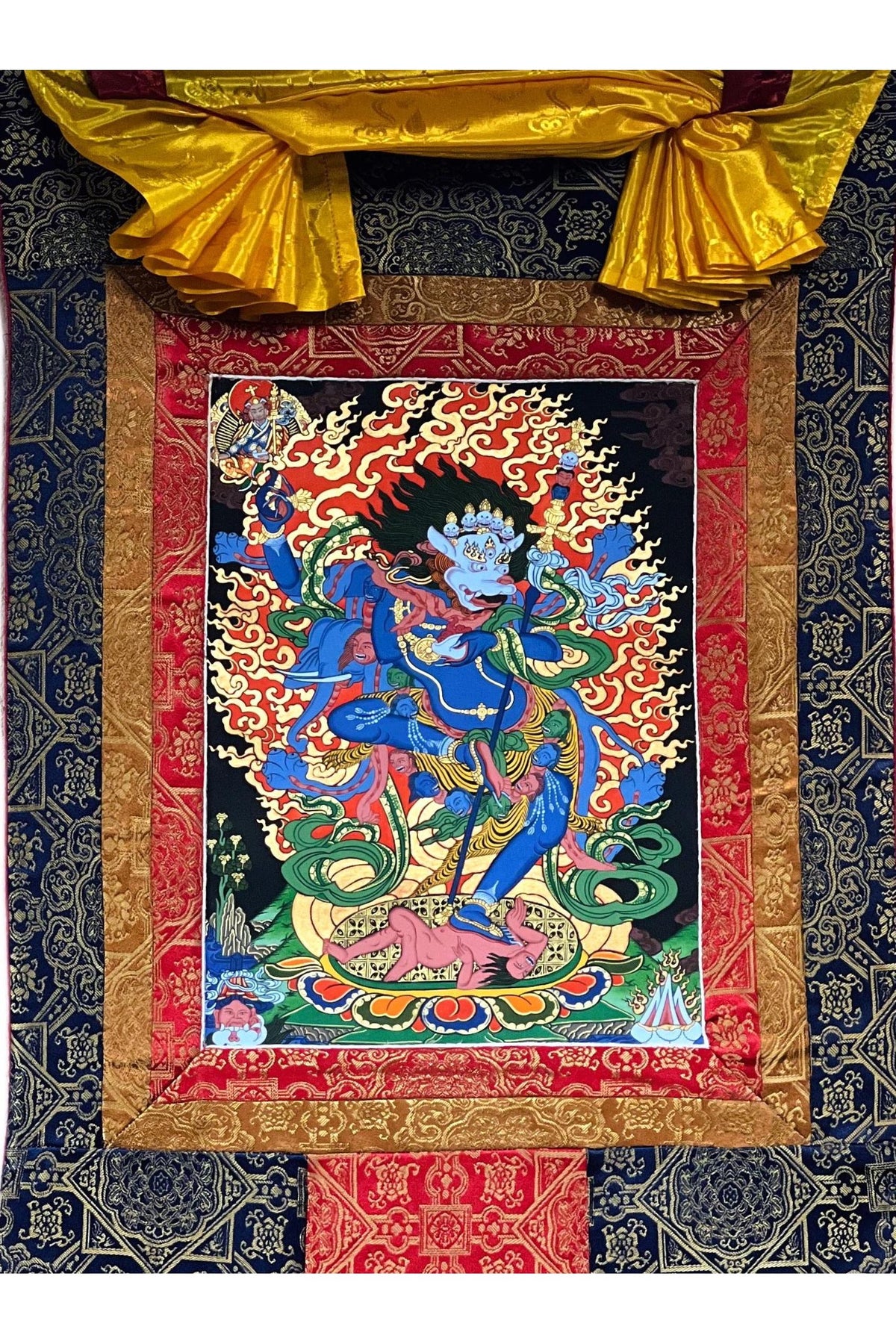 Hand-Painted Simhamukha Thangka – Vajrayogini Lion Dakini, Silk Brocade