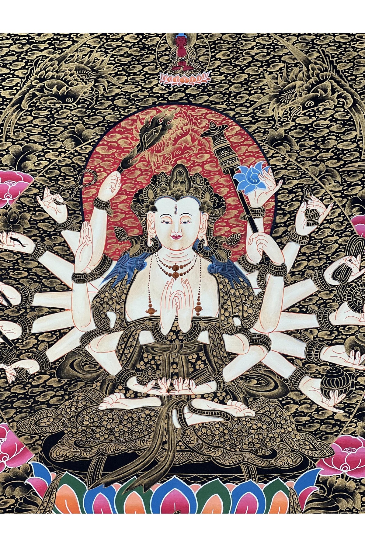 Hand-Painted Cundi Thangka Painting, Tibetan Mother Goddess Art (18x24 inch)