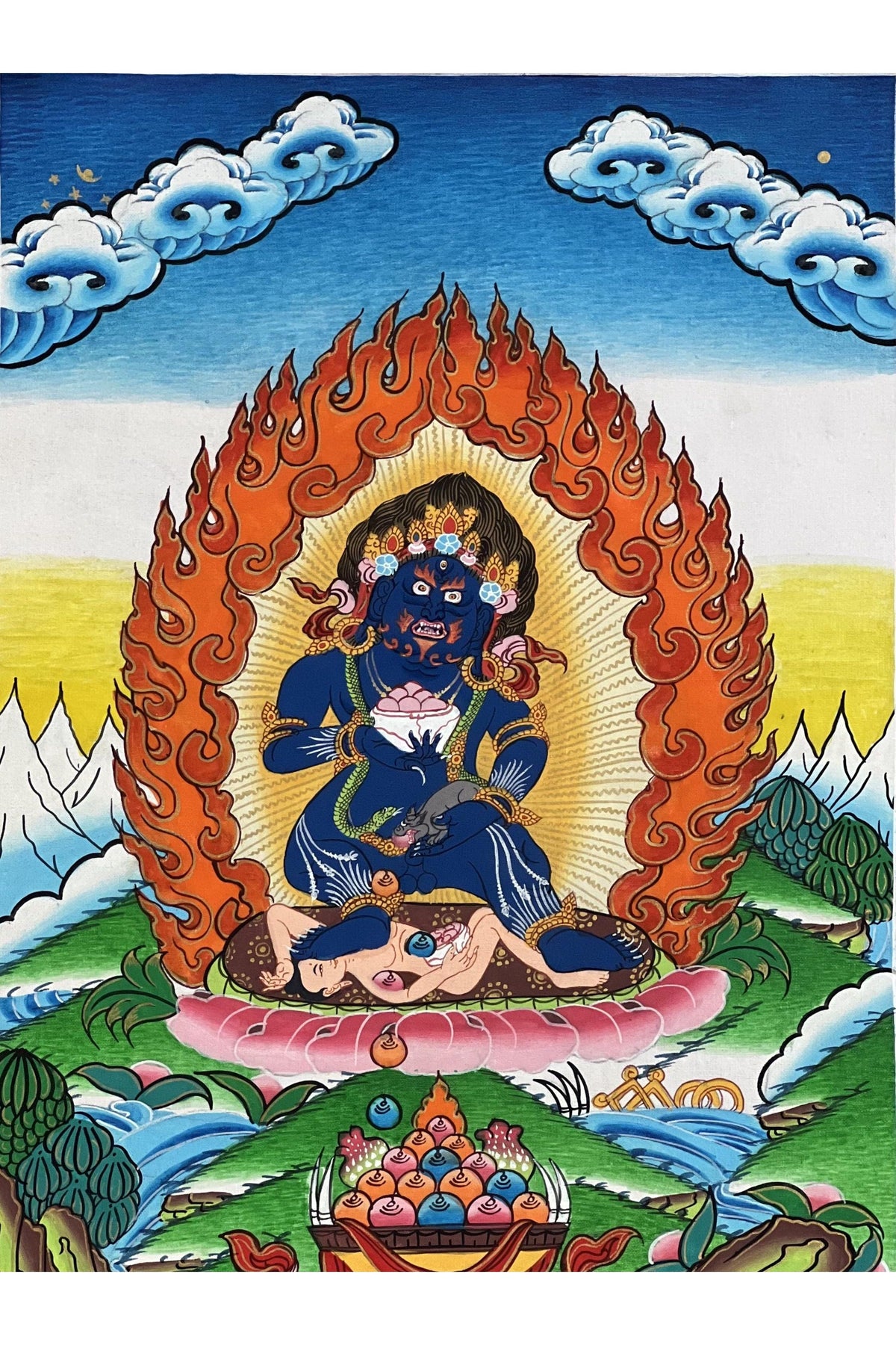 Hand-Painted Black Jambhala Thangka, Tibetan God of Wealth