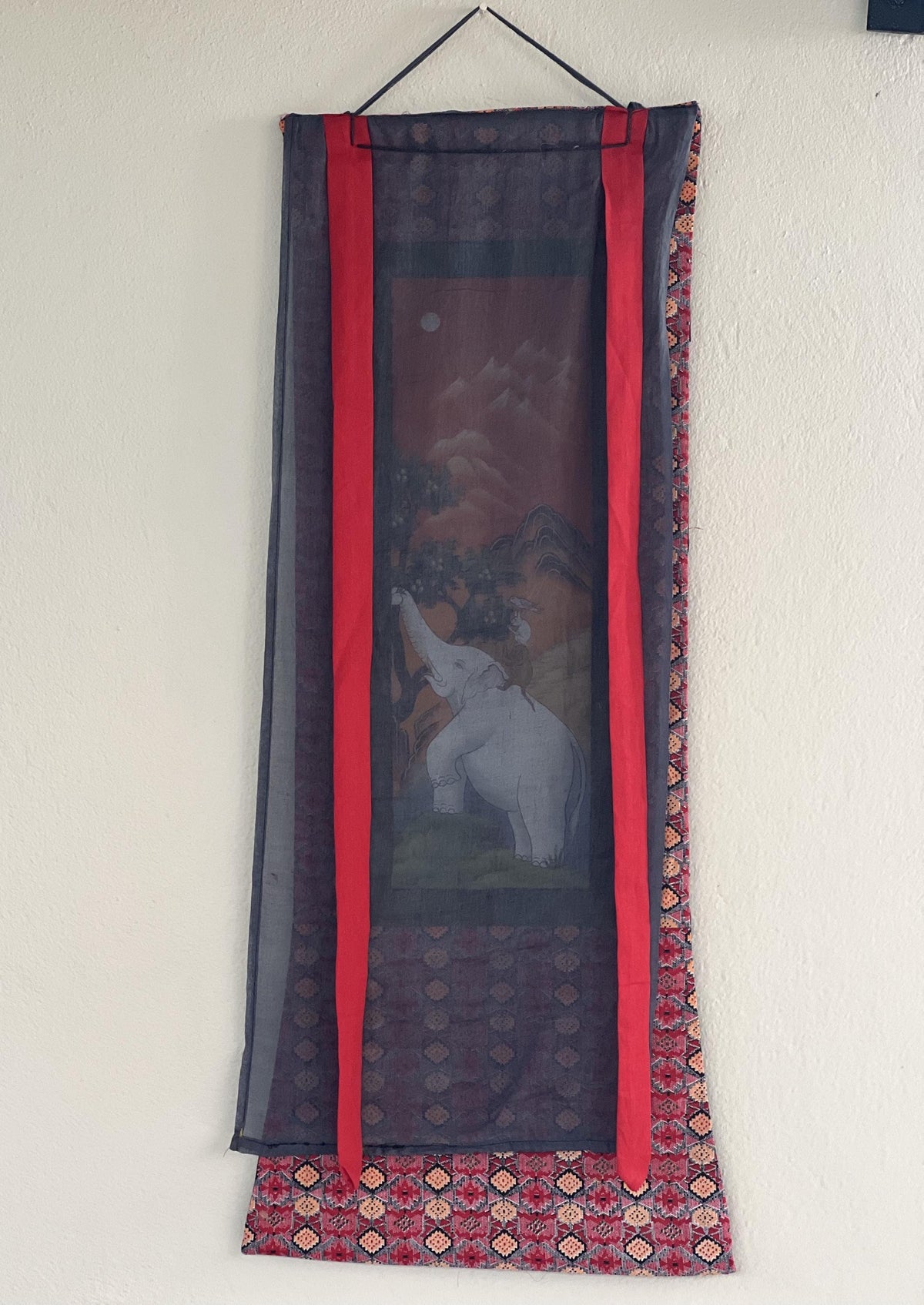 Newari Paubha Thangka Painting, Four Harmonious Friends, Cotton Frame