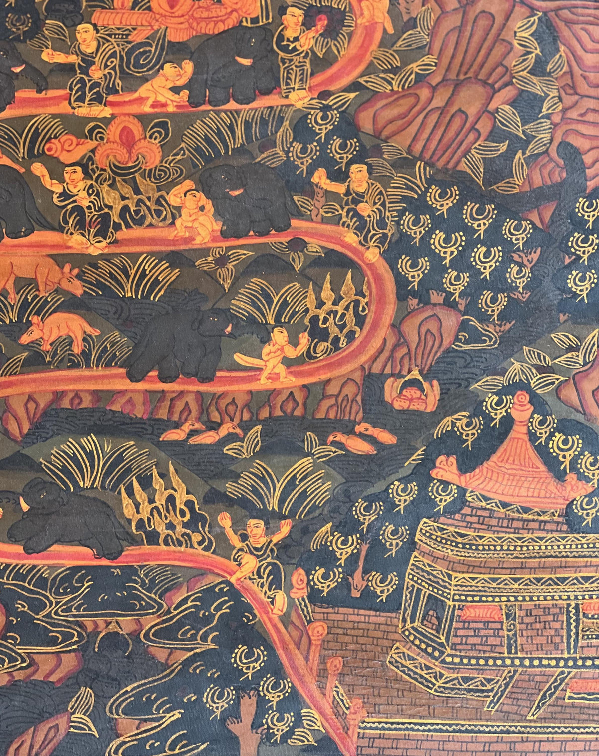 Hand-Painted Tibetan Thangka: Samatha Meditation, Elephant Path Art