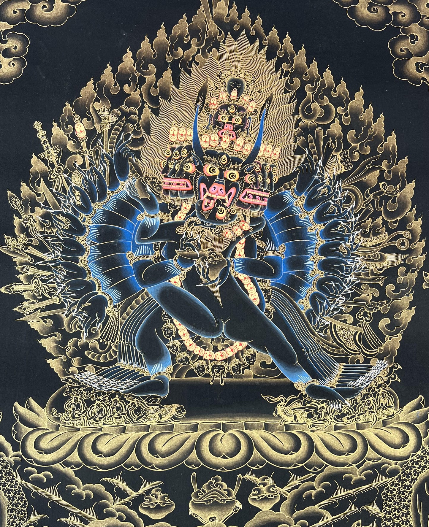 Yamantaka Thangka Painting, God of Protection, Hand-Painted in Nepal