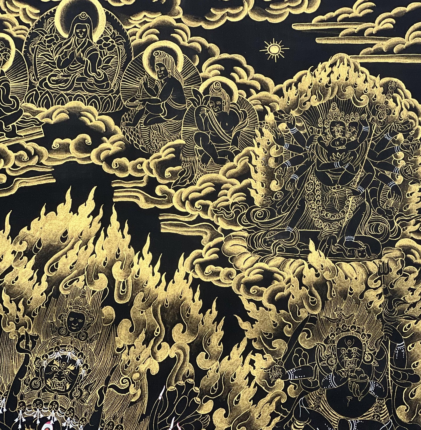 Hand-Painted Yamantaka Thangka – Large Black & Gold Tibetan Buddhist Art