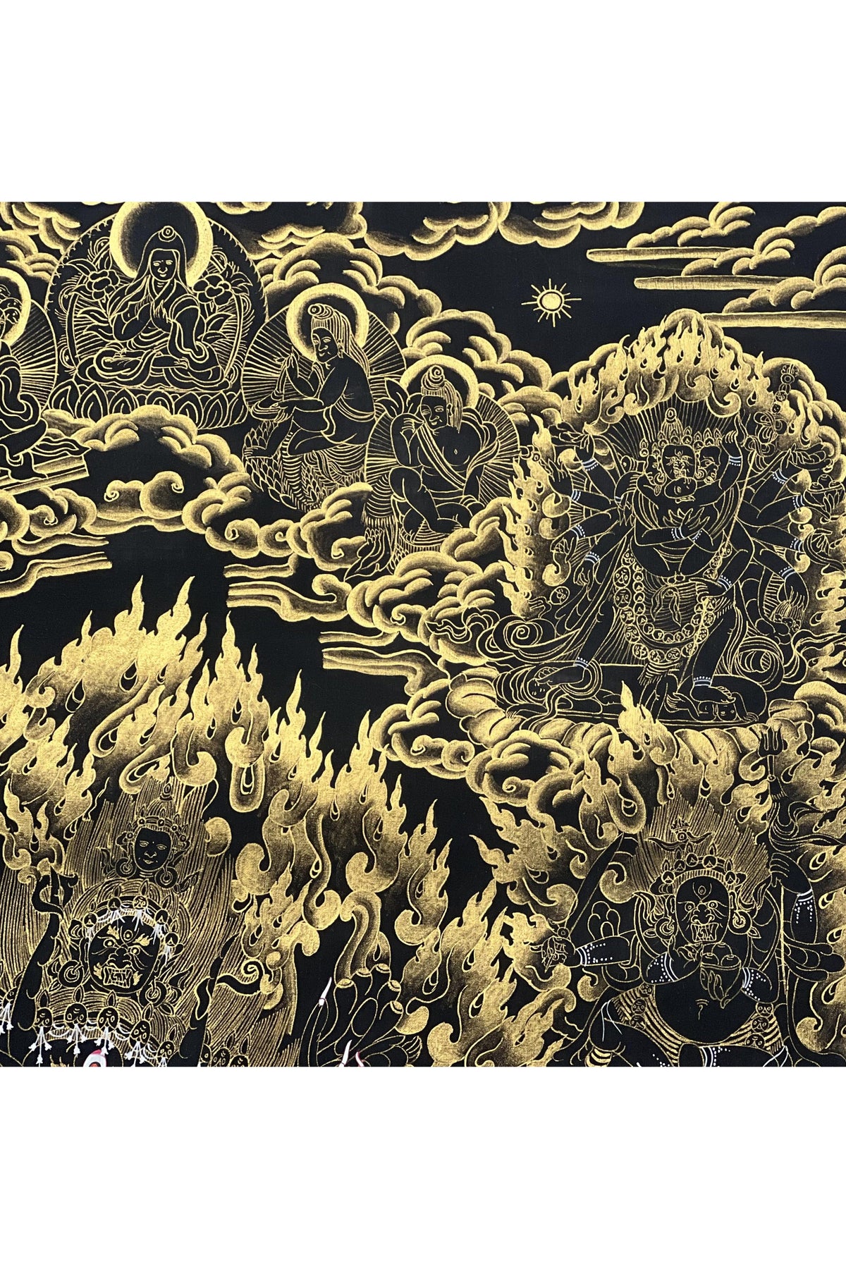 Hand-Painted Yamantaka Thangka – Large Black & Gold Tibetan Buddhist Art