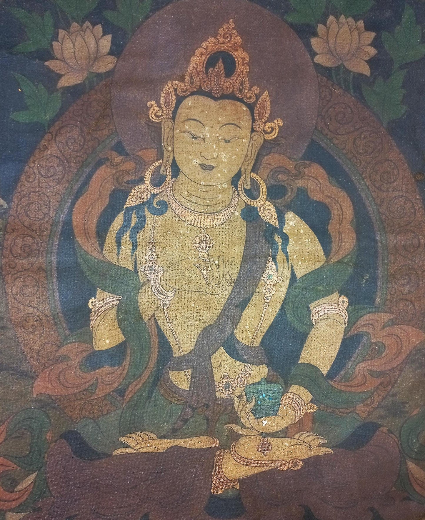 Vintage Vajrasattva Thangka Painting, Tibetan Buddhist Art from Kathmandu
