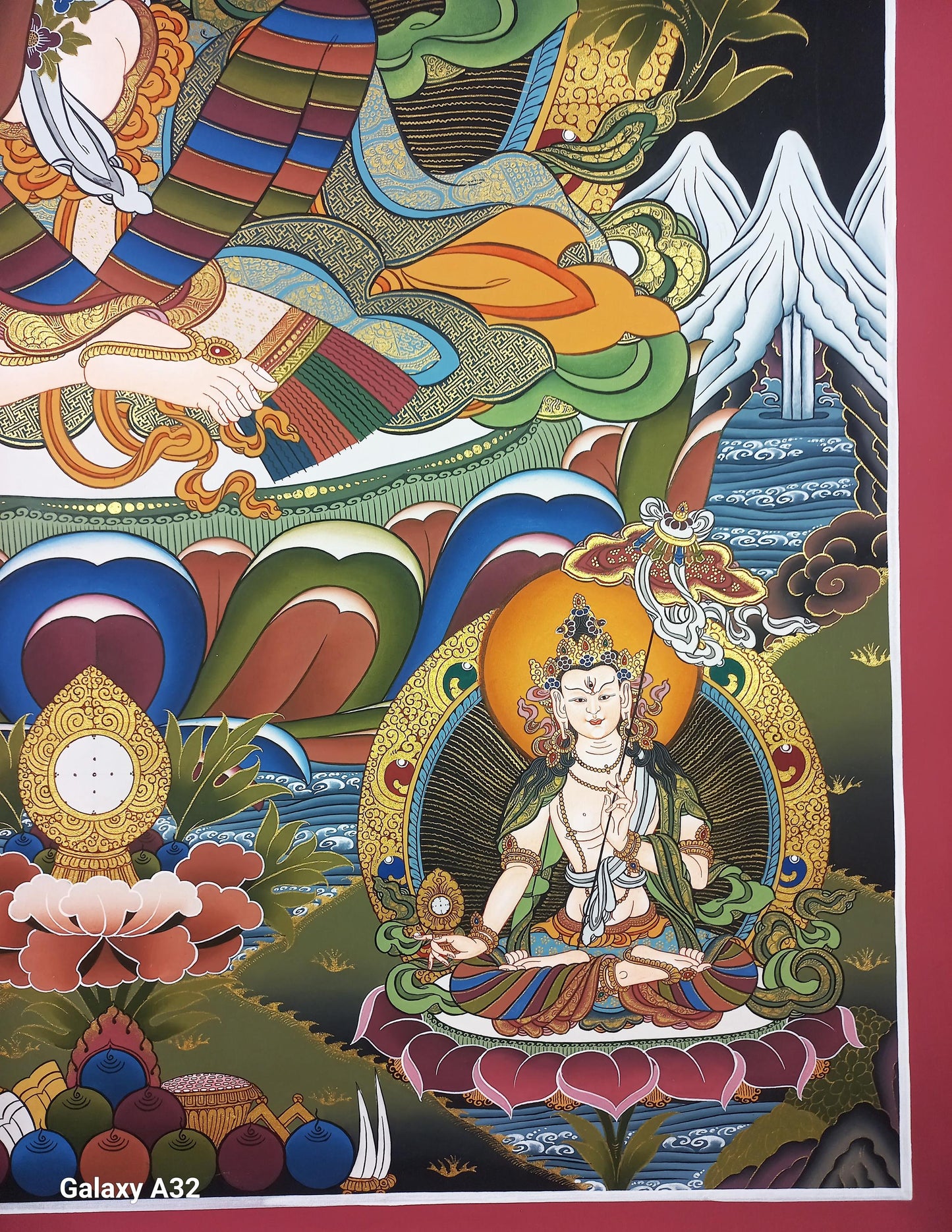 Hand-Painted Saraswati Thangka Painting – Hindu Goddess Art, Cotton Canvas