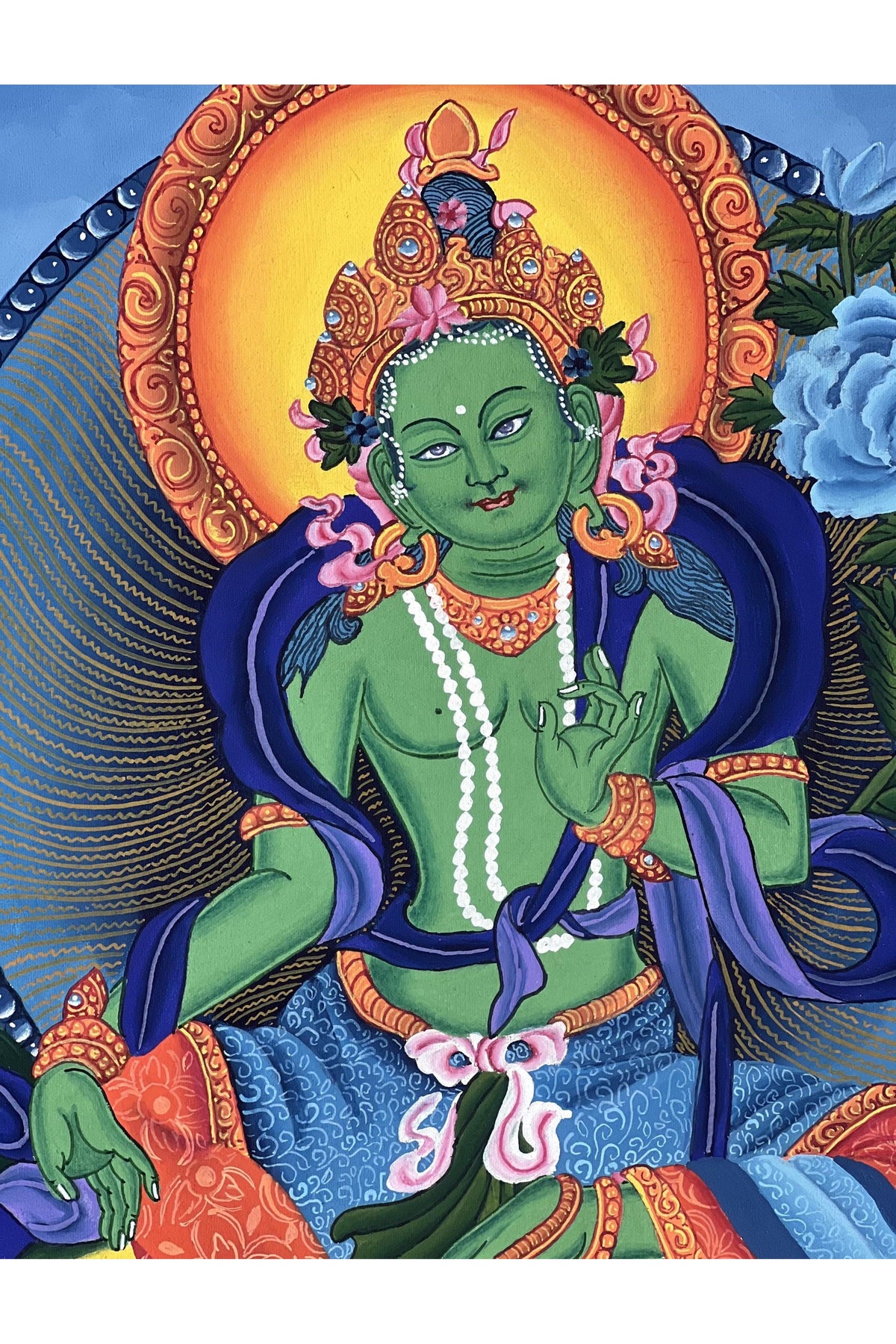 Hand-Painted Green Tara Thangka | Newari Paubha Art from Nepal