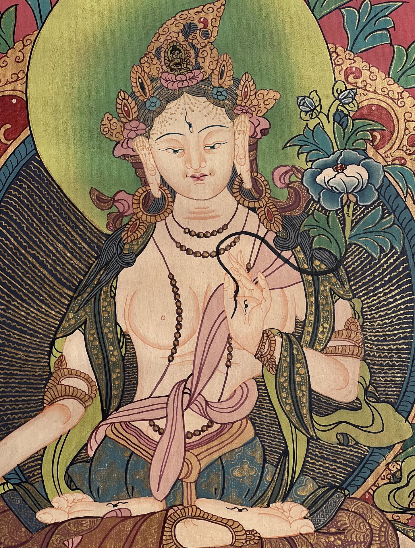 Hand-Painted White Tara tibetan Thangka Paintinng, Mother Goddess Art