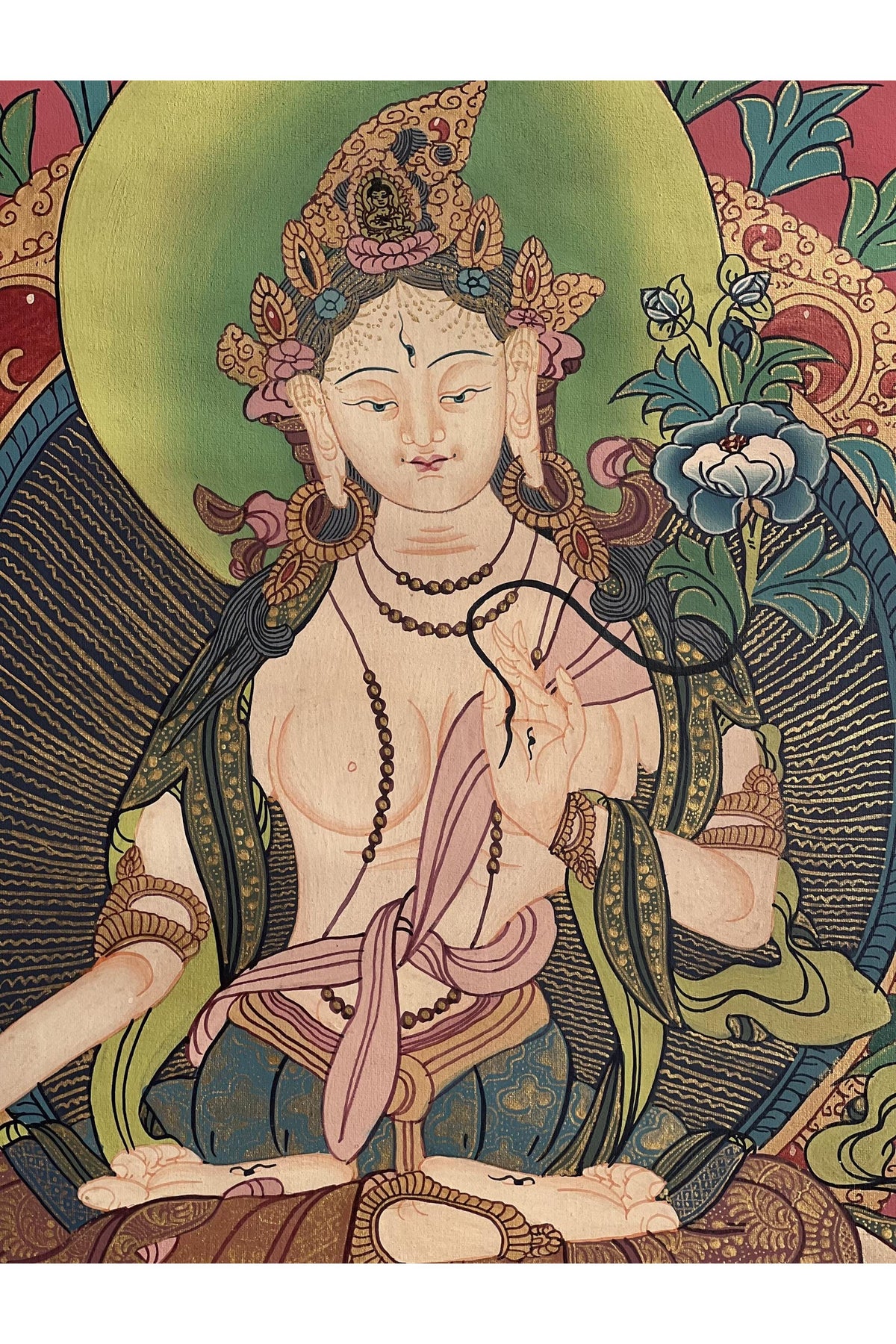 Hand-Painted White Tara tibetan Thangka Paintinng, Mother Goddess Art