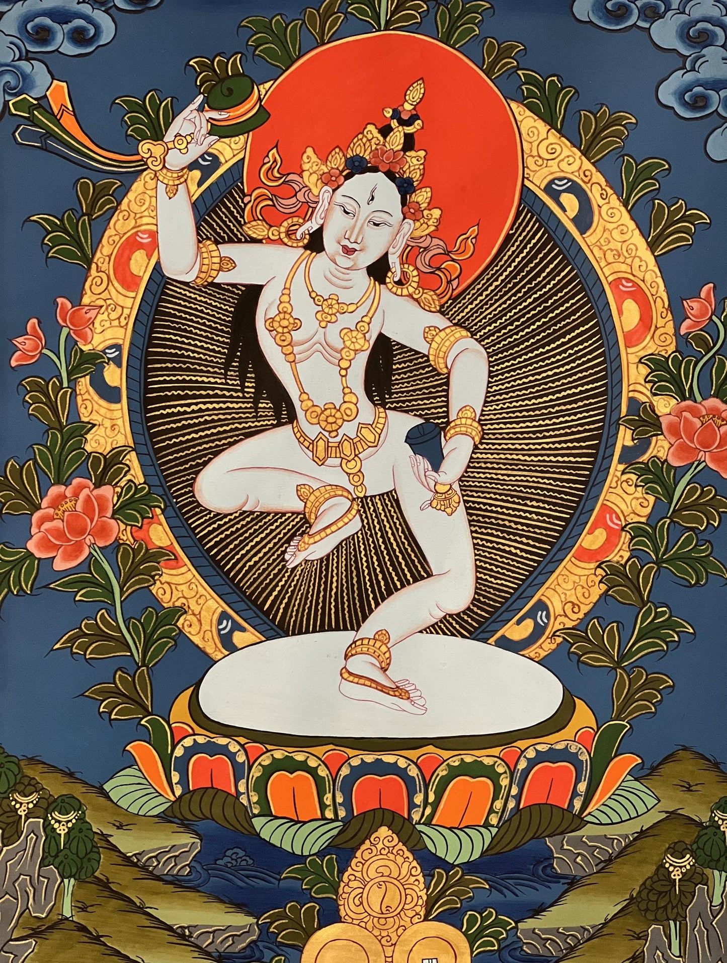Hand-Painted Machig Labdron Thangka | Tibetan Yogini Masterpiece | Silk Brocade Wall Hanging | Buddhist Art Decor