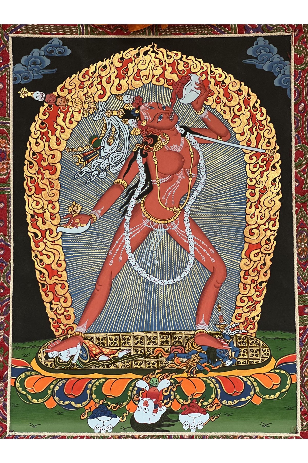 Hand-Painted Vajrayogini Thangka | Tibetan Vajrayan Art with Silk Brocade