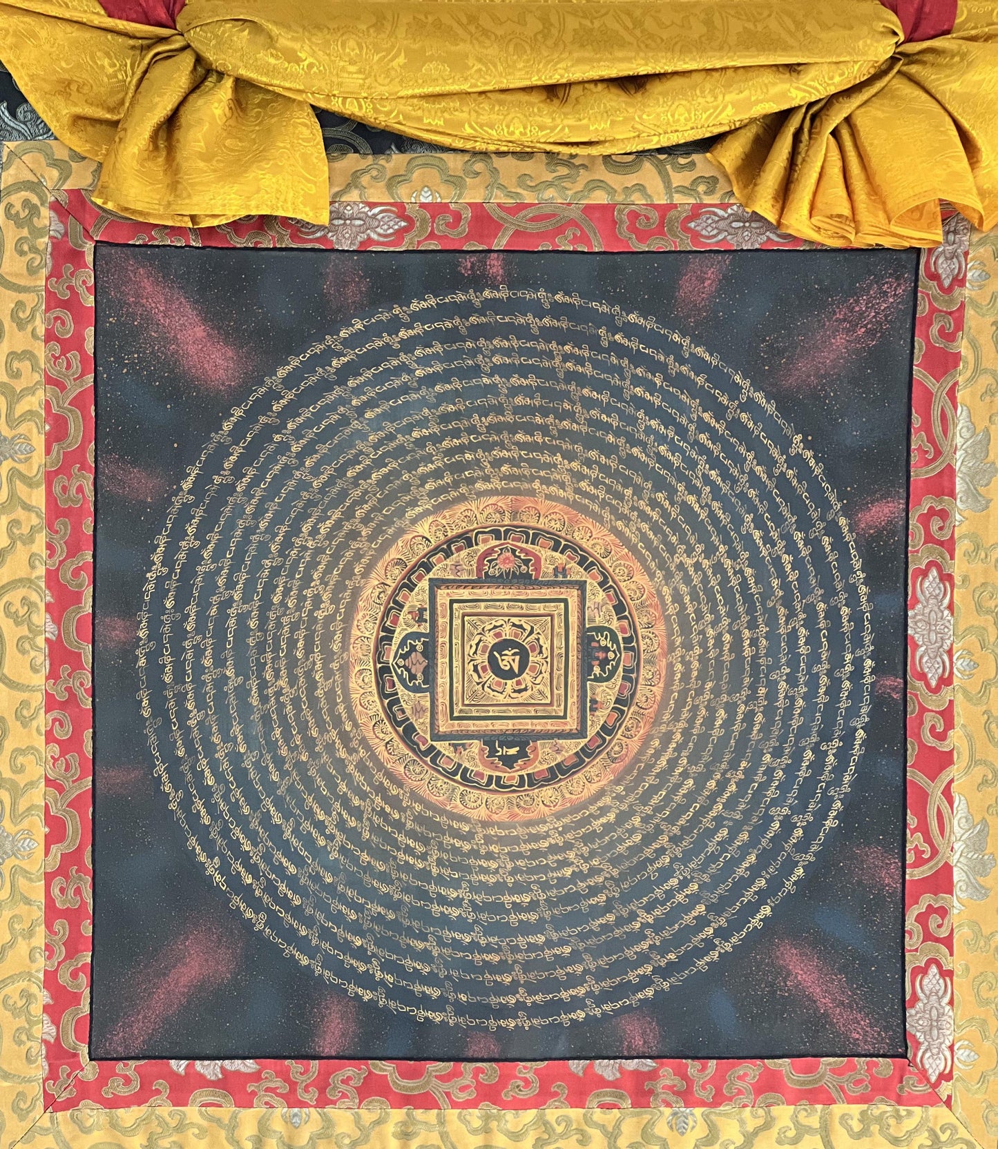 Om Mantra Mandala Thangka | Hand-Painted Tibetan Wall Hanging